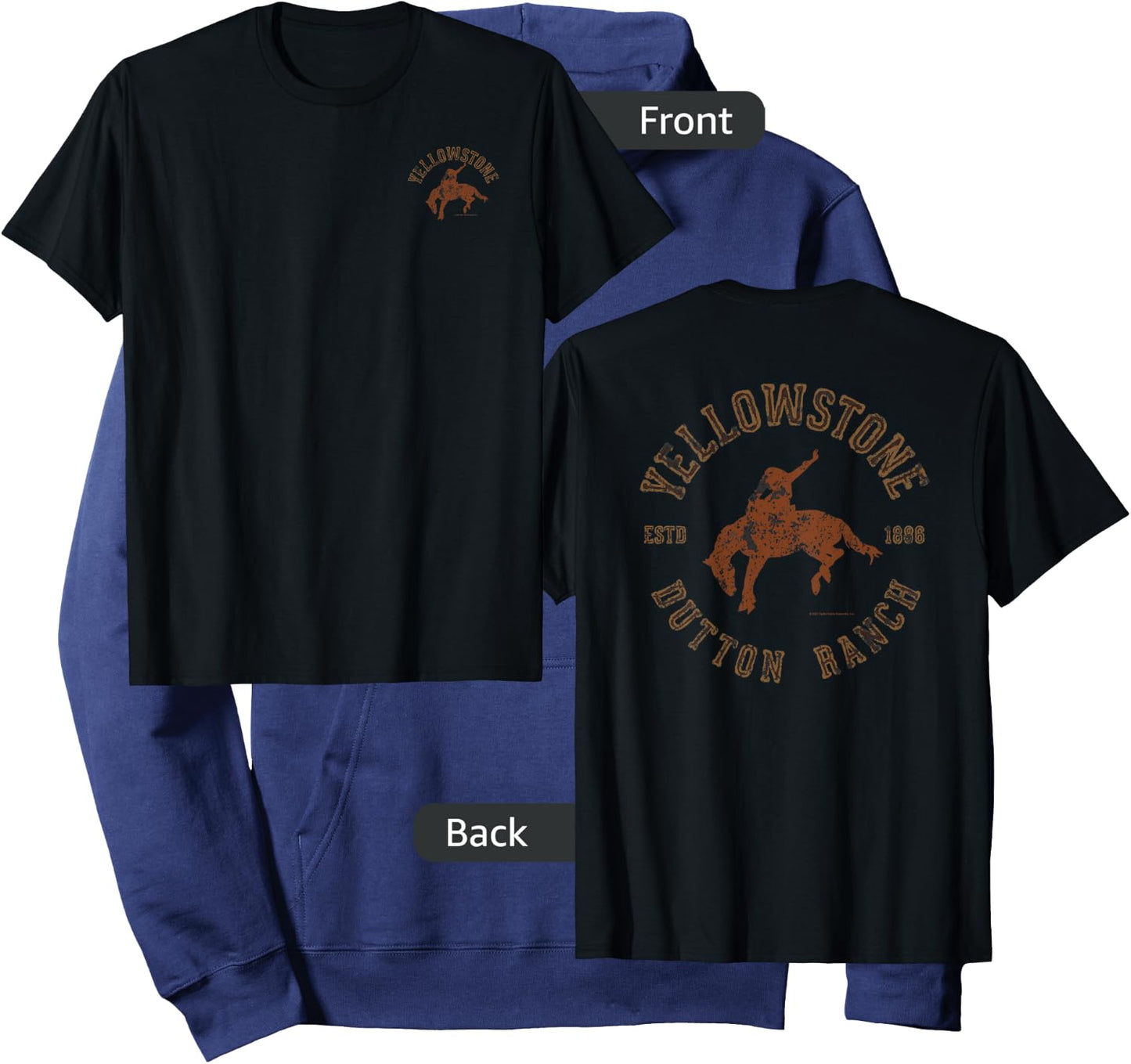 Yellowstone Dutton Ranch Cowboy Pocket Logo Front & Back Small Hoodie - Hoodie | Navy