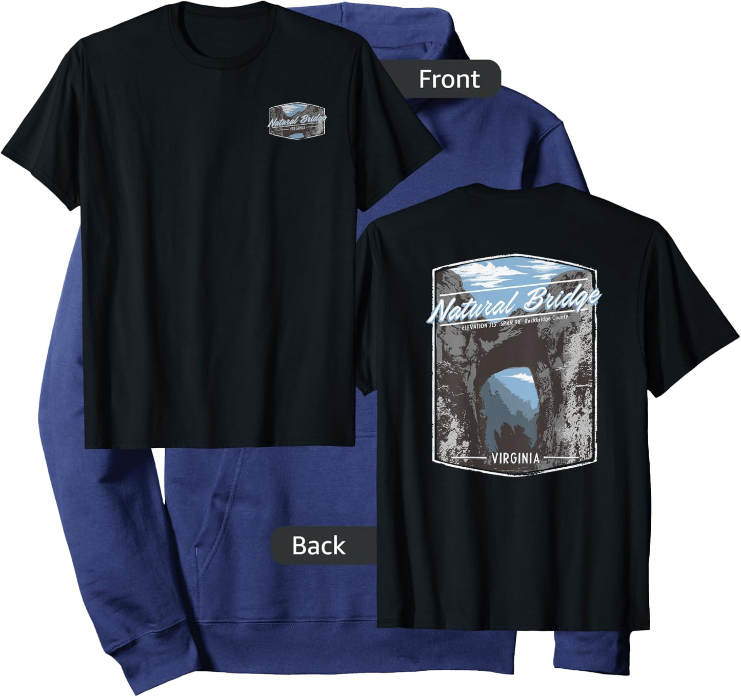 Trendy Natural Bridge Virginia Front & Back Graphic Logo Hoodie - Hoodie | Navy