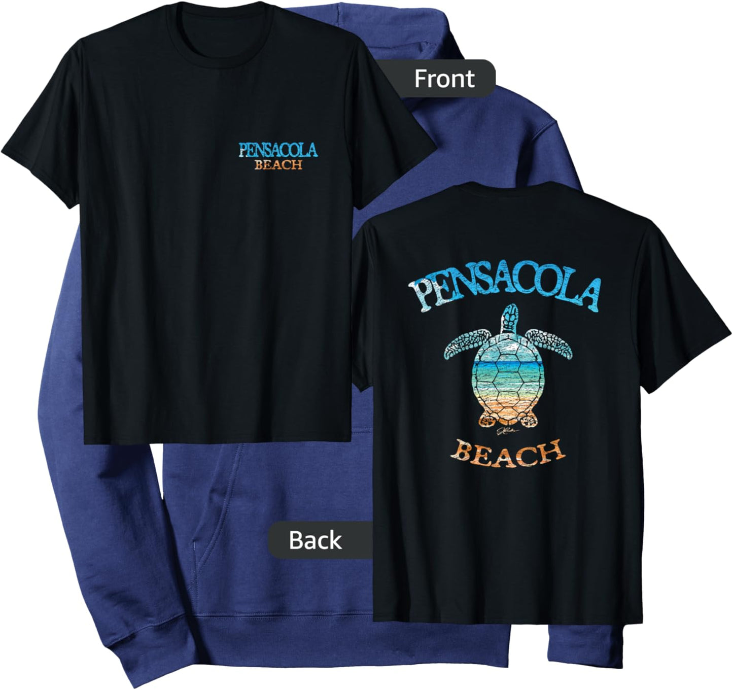 JCombs: Pensacola Beach, FL, Sea Turtle and Beach (2-Sided) Hoodie - Hoodie | Navy