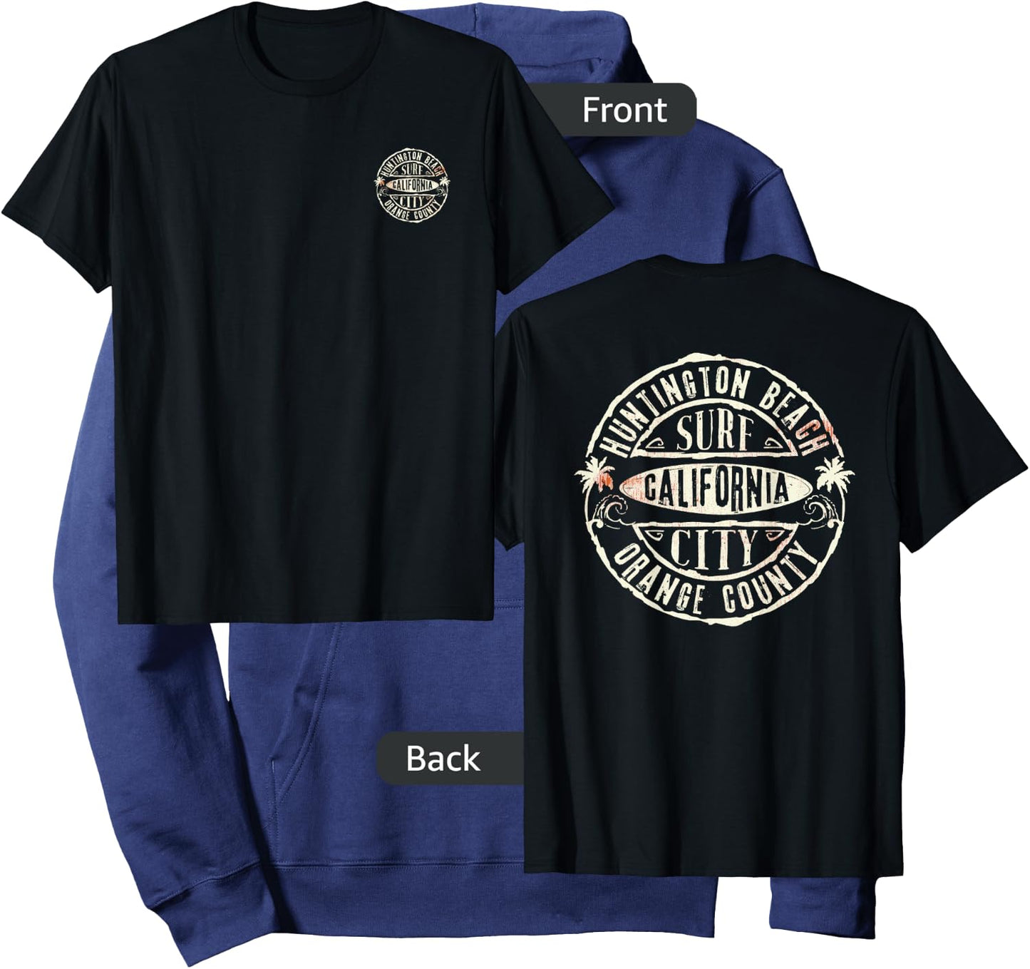 Front and Back Vintage Surf-City Huntington Beach CA Hoodie - Hoodie | Navy