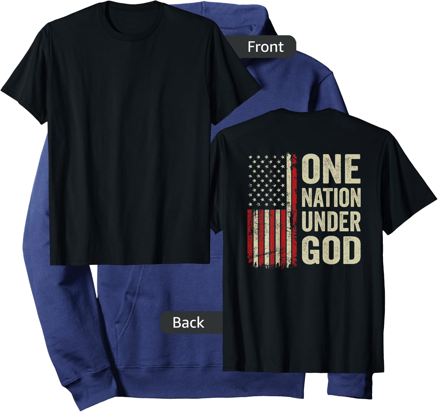 One Nation Under God - Patriotic Christian USA Flag (BACK) Hoodie - Hoodie | Navy