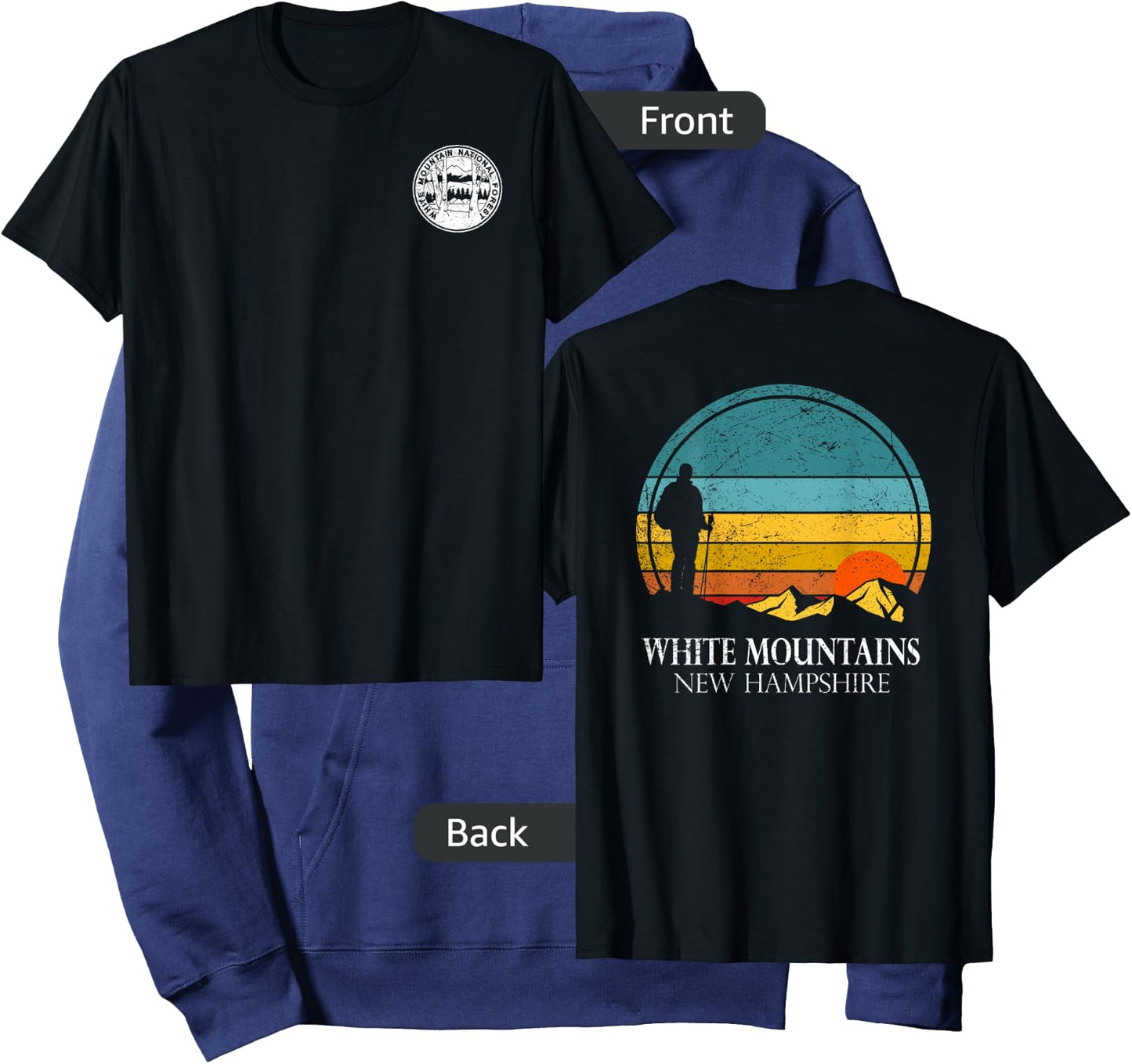 White Mountain National Forest Hiker Sunset Fade Double Side Hoodie - Hoodie | Navy