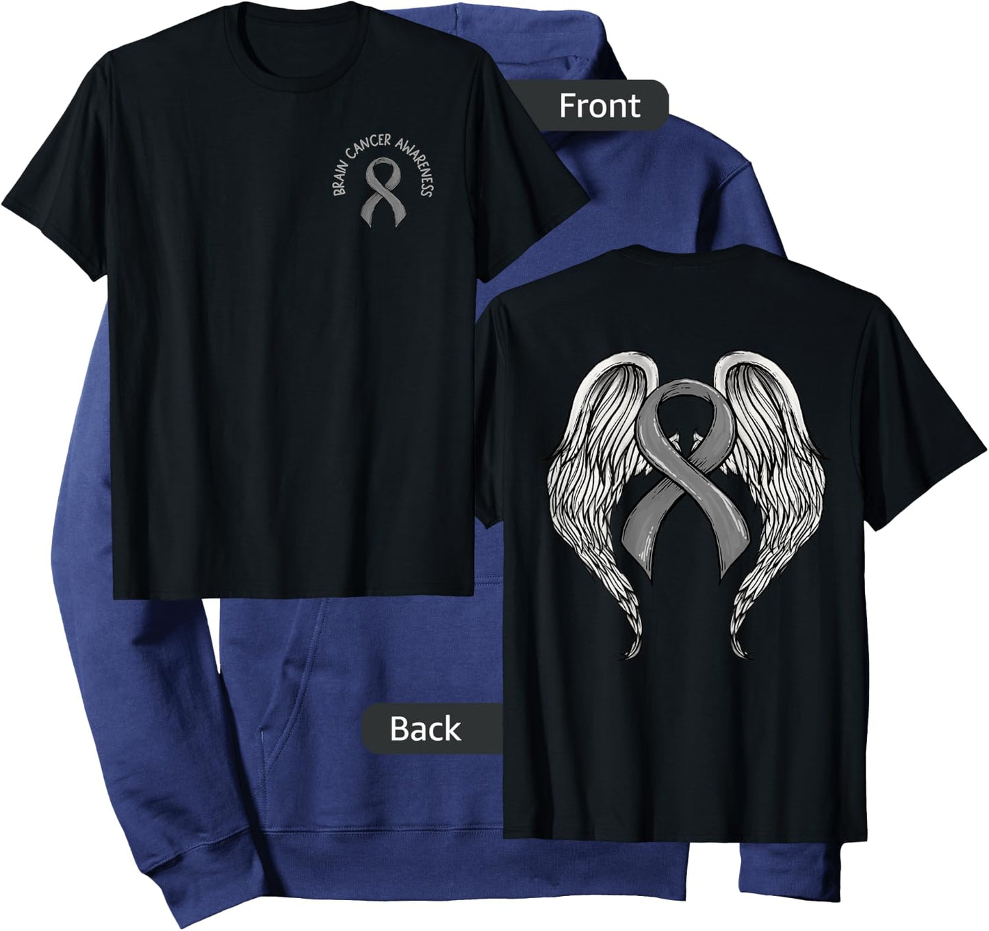 Brain Cancer Awareness, Large Memorial Wings on back Hoodie - Hoodie | Navy