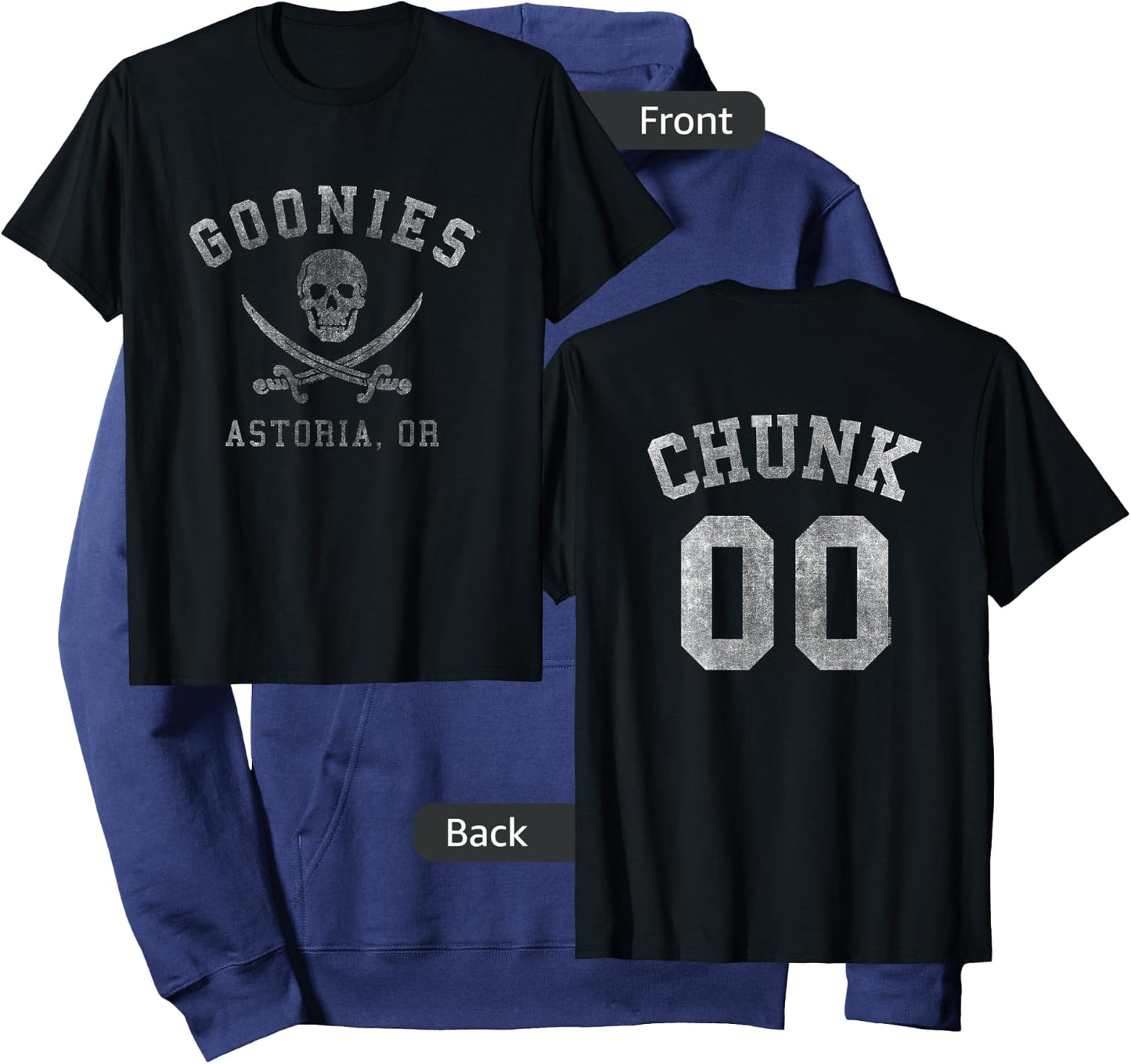 The Goonies Logo and Chunk Jersey Front and Back Movie Hoodie - Hoodie | Navy