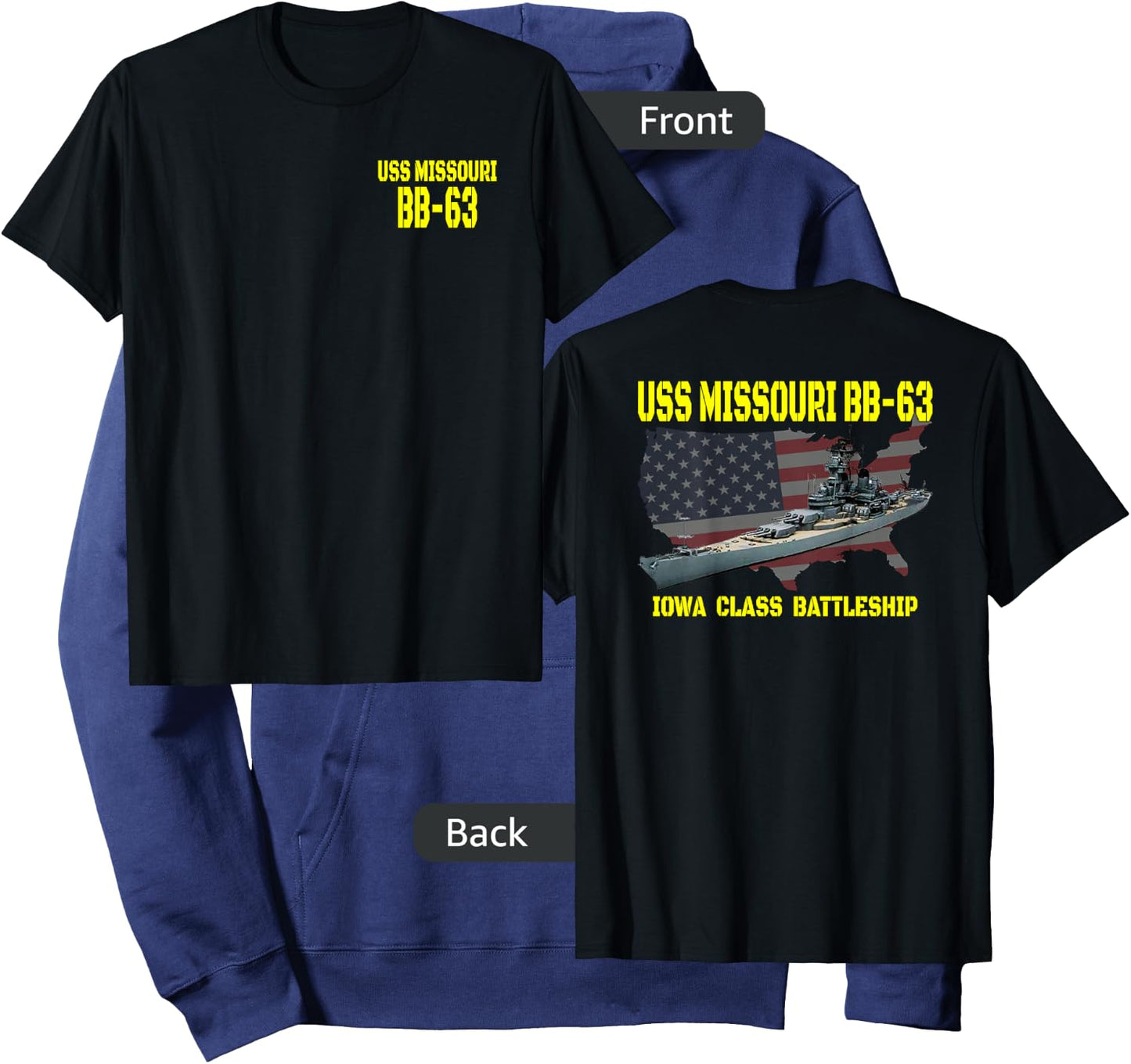 USS Missouri BB-63 WW2 Battleship Warship Front&Back Hoodie - Hoodie | Navy