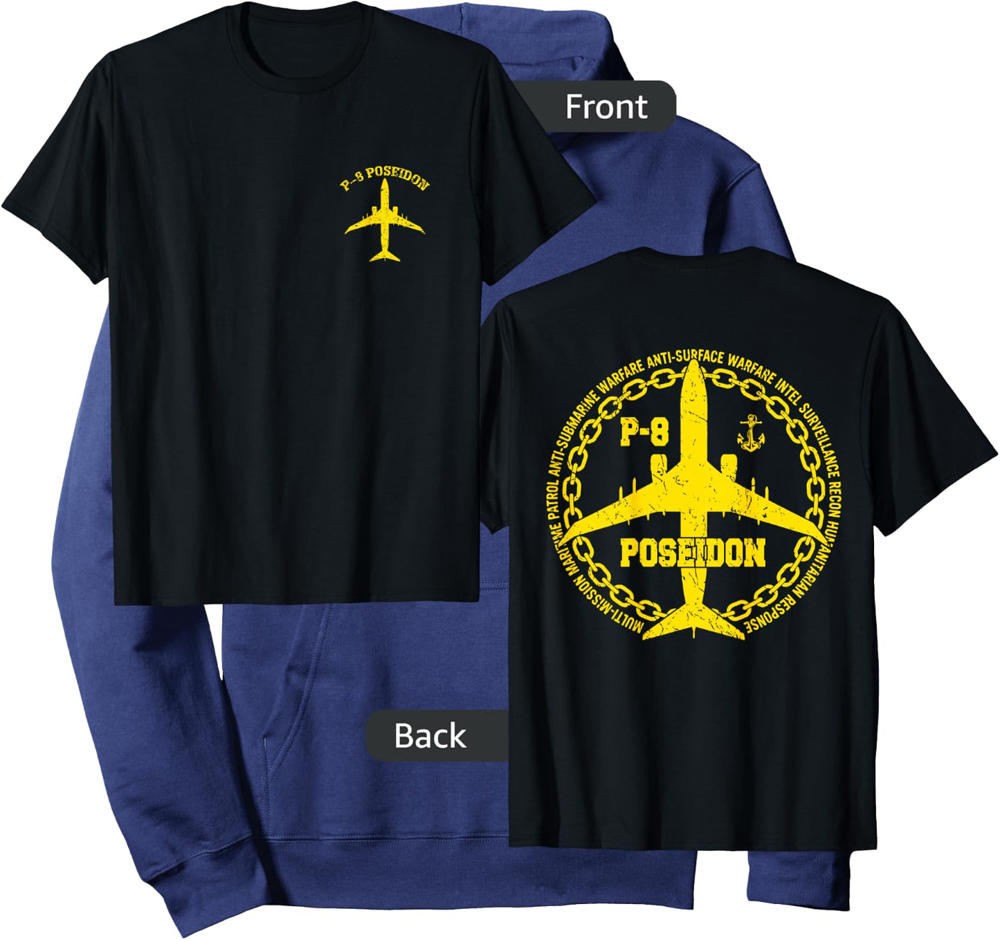 P-8 Poseidon Military Aircraft Vintage Distressed Design Hoodie - Hoodie | Navy