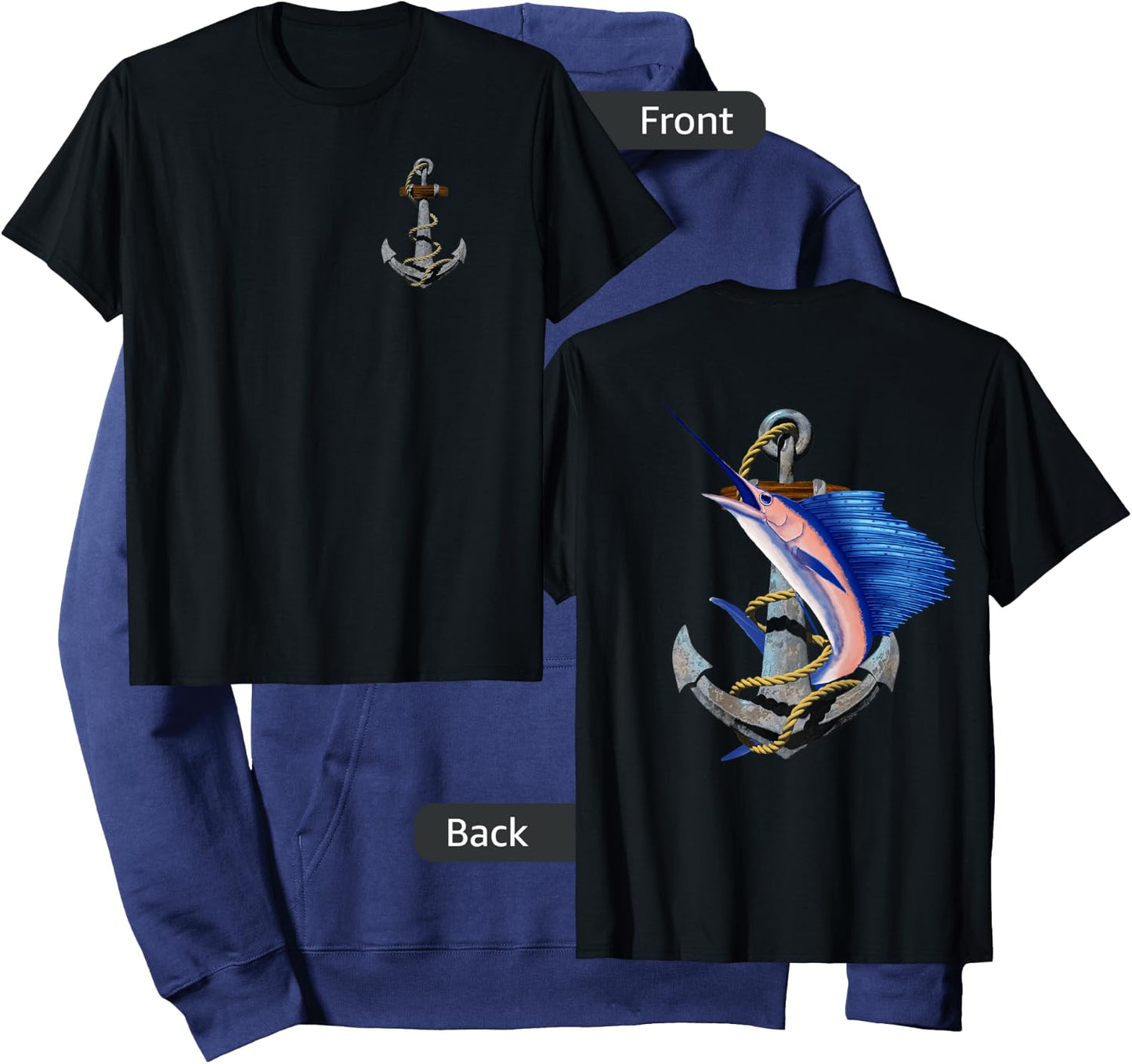 Swordfish Marlin Sailfish Deep Sea Fishing Anchor (2-Sided) Hoodie - Hoodie | Navy