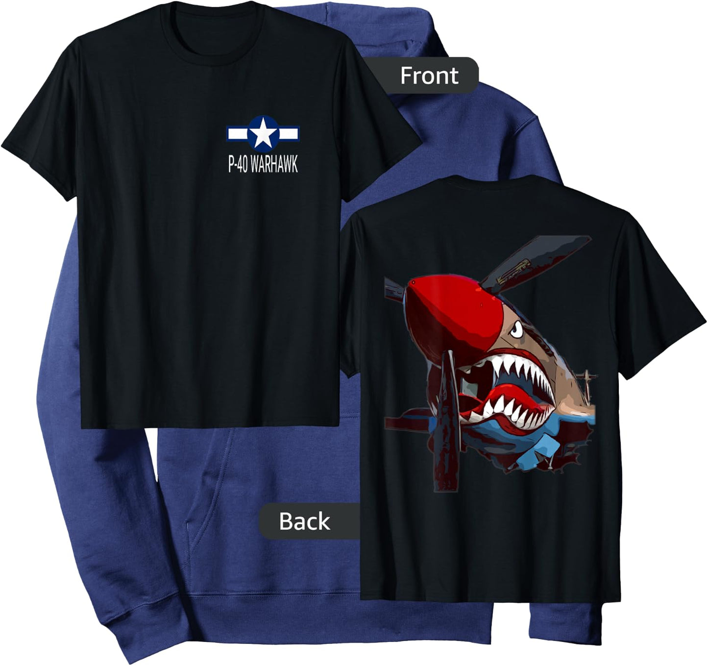 P-40 Warhawk Fighter Aircraft WW2 Airplane Military (DS) Hoodie - Hoodie | Navy