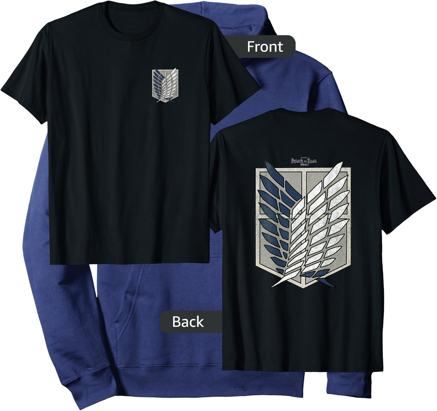 Attack on Titan Season 3 Scout Regiment Emblem Front Back Hoodie - Hoodie | Navy
