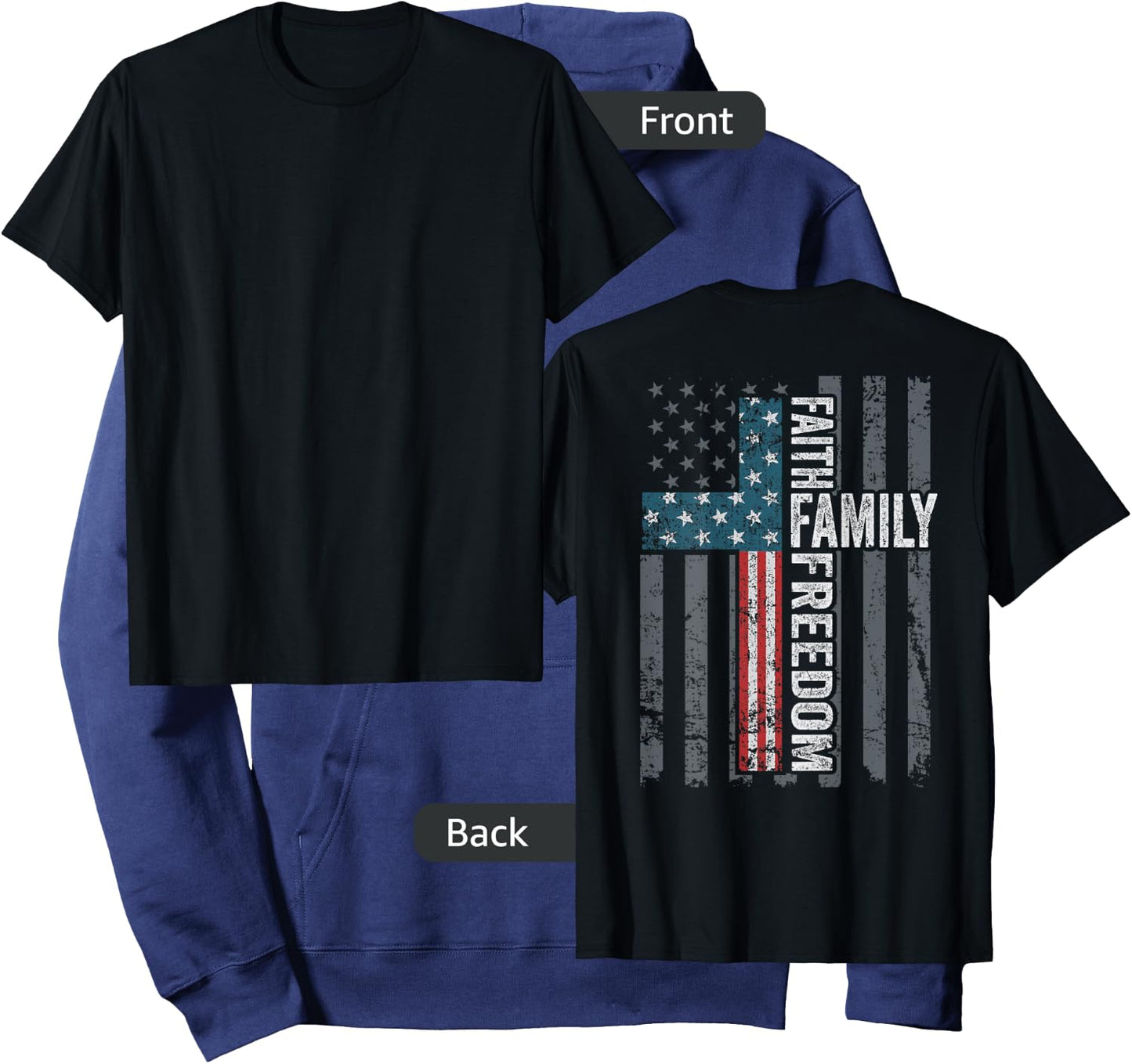 Faith Family Freedom - Christian USA Cross Flag (ON BACK) Hoodie - Hoodie | Navy