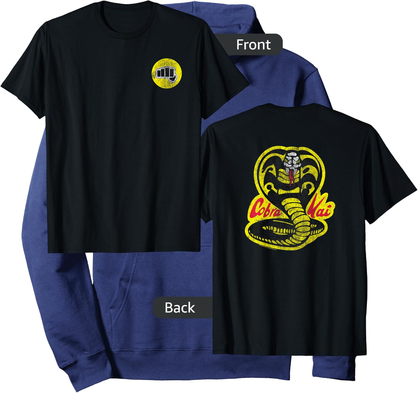 The Karate Kid Front Back Cobra Kai Yellow Fist Movie Hoodie - Hoodie | Navy
