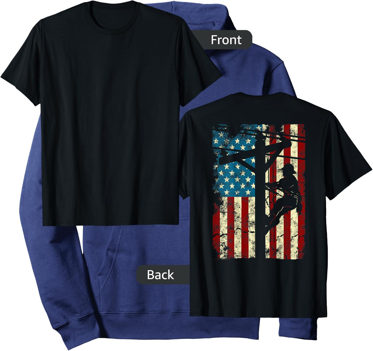 American Flag Electric Cable Lineman gift 4th of July Hoodie - Hoodie | Navy