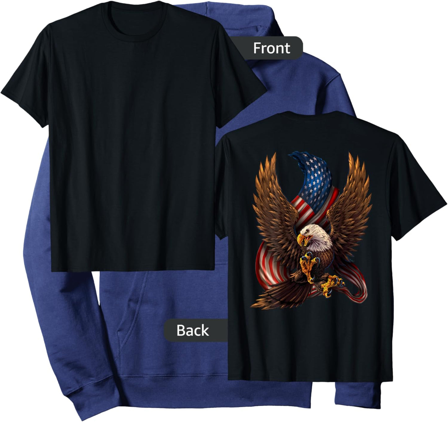 Patriotic American Design with Eagle and Flag Back Print Hoodie - Hoodie | Navy