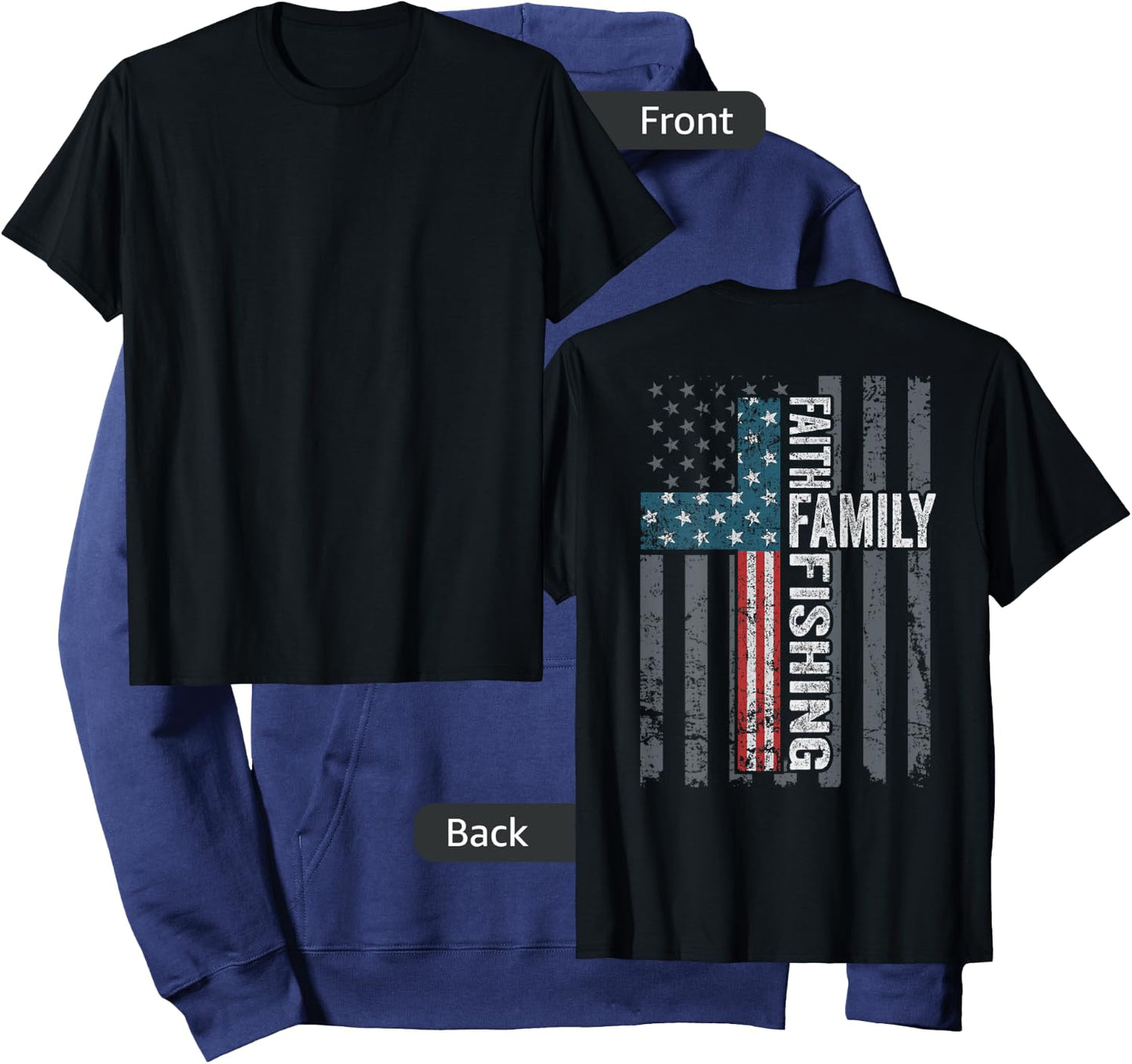 Faith Family Fishing - USA Christian Cross Flag - ON BACK Hoodie - Hoodie | Navy