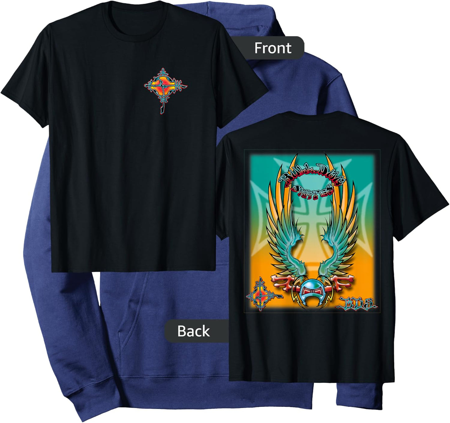 BDS Bulldog Skates Iron Cross Winged Skateboard Surf Hoodie - Hoodie | Navy