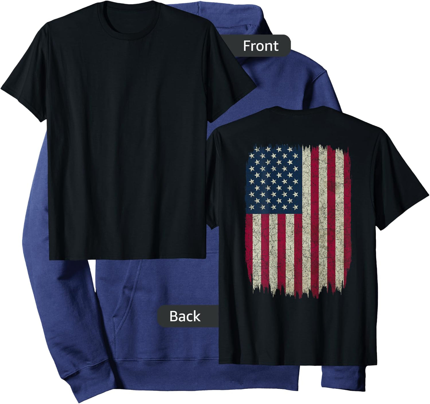 American Flag Vintage Distressed Design on Back USA Gift Hoodie - Hoodie | Navy
