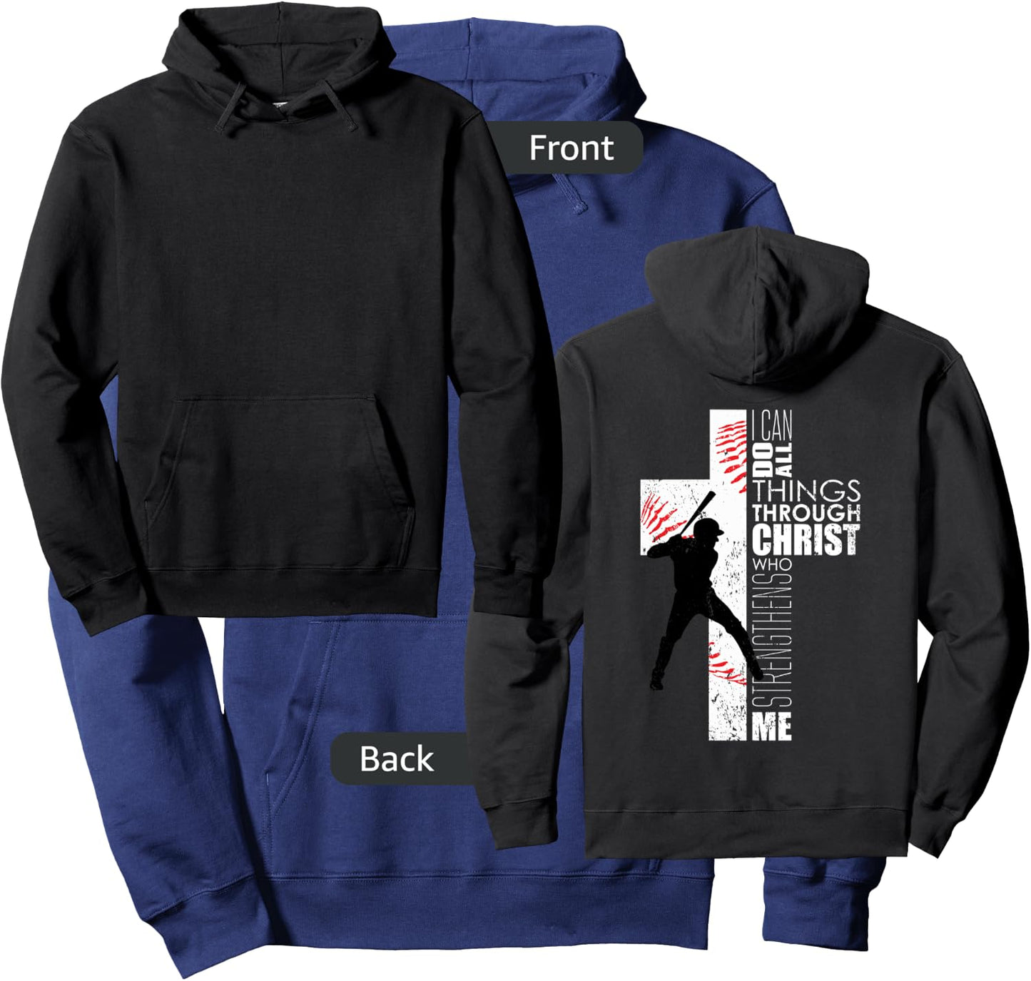 Christian Cross Baseball I Can Do All Things Through Christ Hoodie - Hoodie | Navy