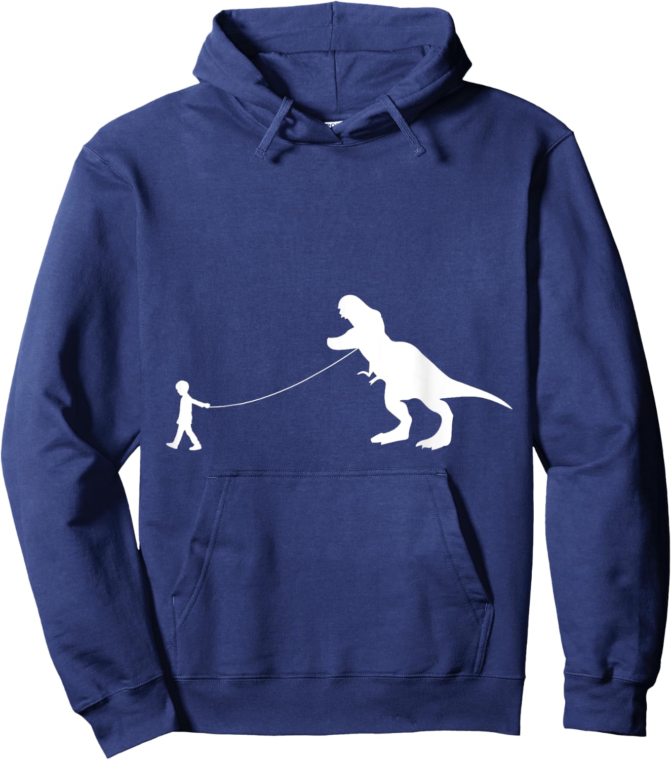 T-Rex Dinosaur Pet on a Leash led by a boy with rope in Hand Hoodie - Hoodie | Navy