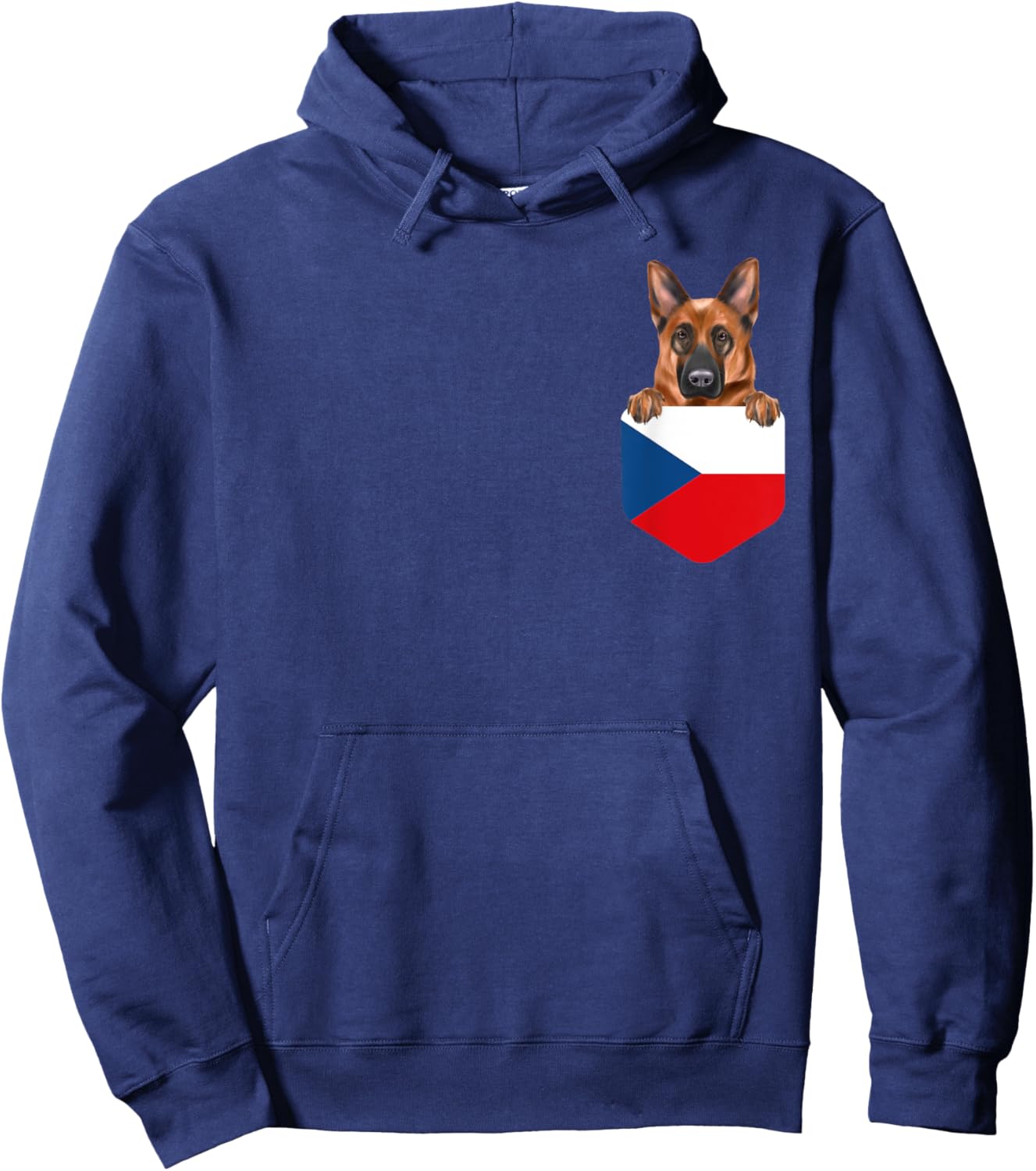 Czech Republic Flag German Shepherd Dog In Pocket Hoodie - Hoodie | Navy