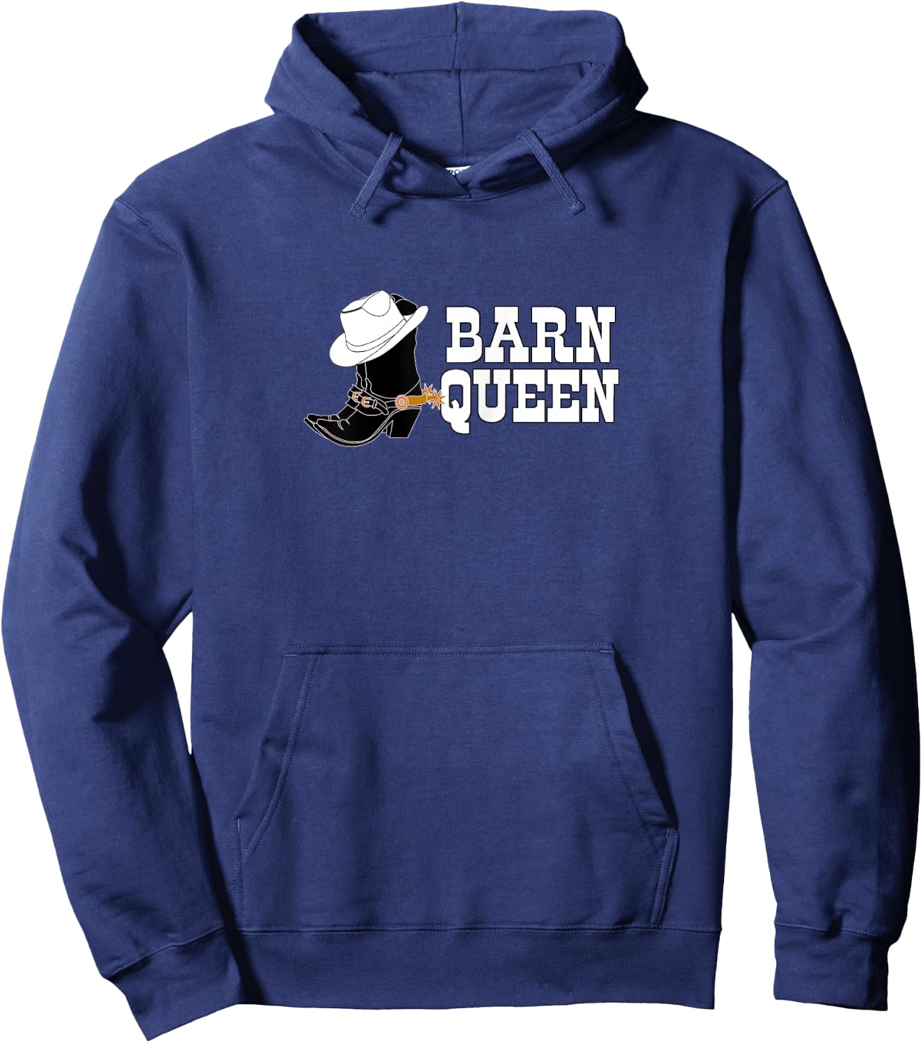 Horse lover Cowgirl shirt "BARN QUEEN" with Boot, Hat. white Hoodie - Hoodie | Navy