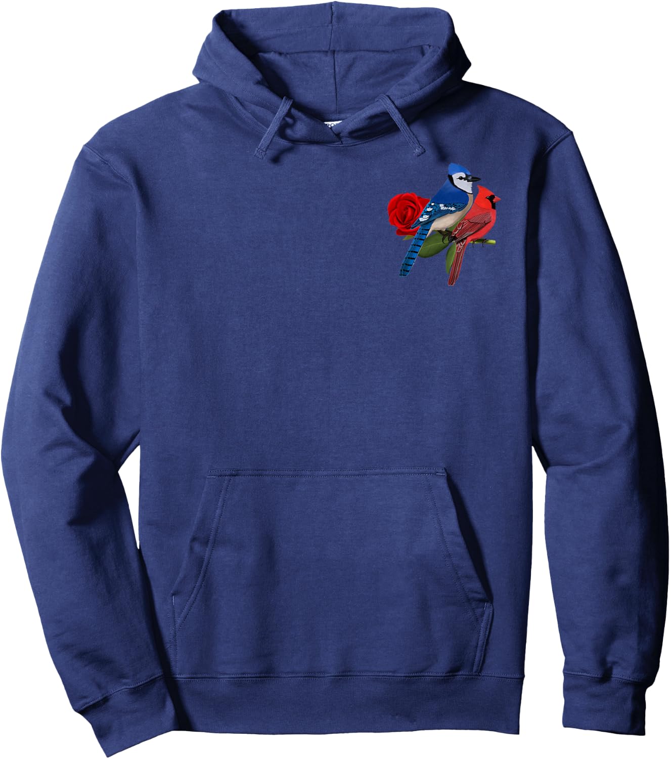 Blue Jay Cardinal Bird Valentine's Day Rose Birdlover Hoodie - Hoodie | Navy