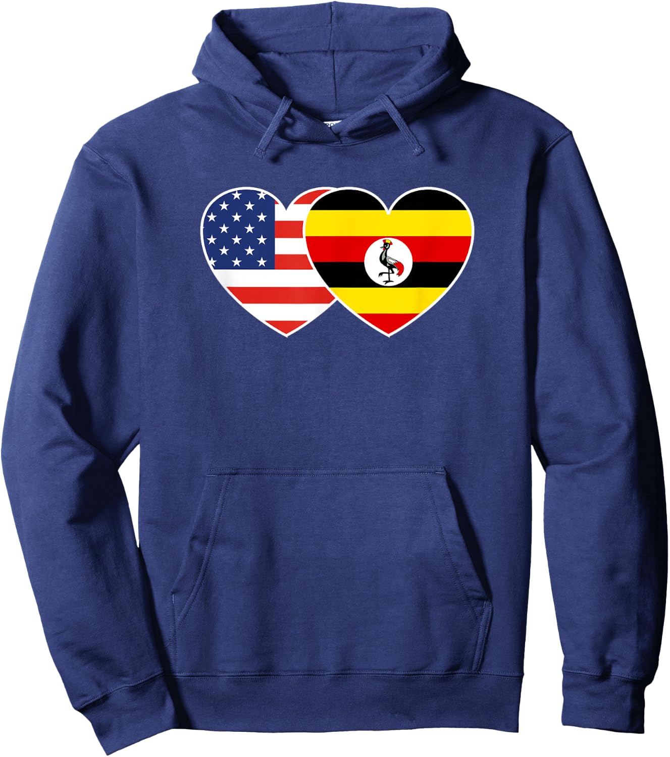 Uganda USA Flag Twin Heart T Shirt for Ugandan Americans Hoodie - Hoodie | Navy