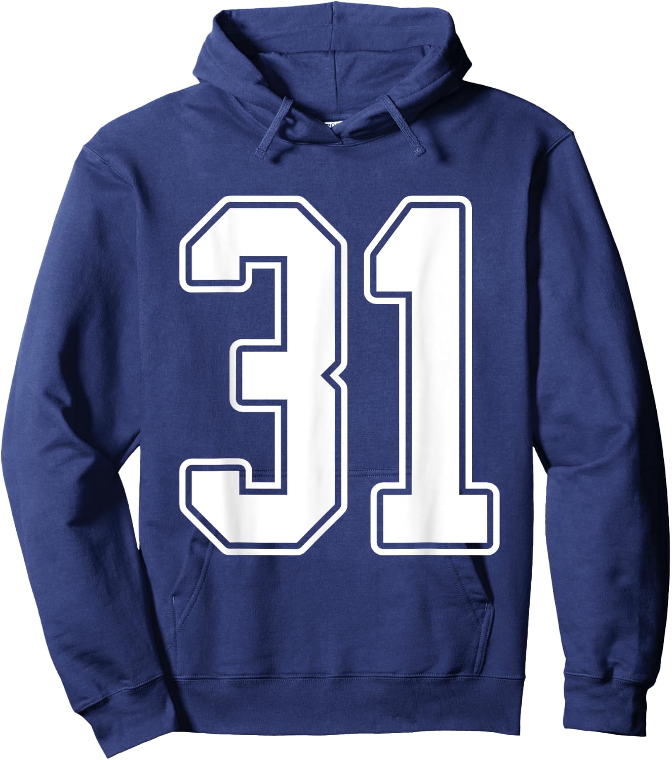 #31 White Outline Number 31 Sports Fan Jersey Style Hoodie - Hoodie | Navy