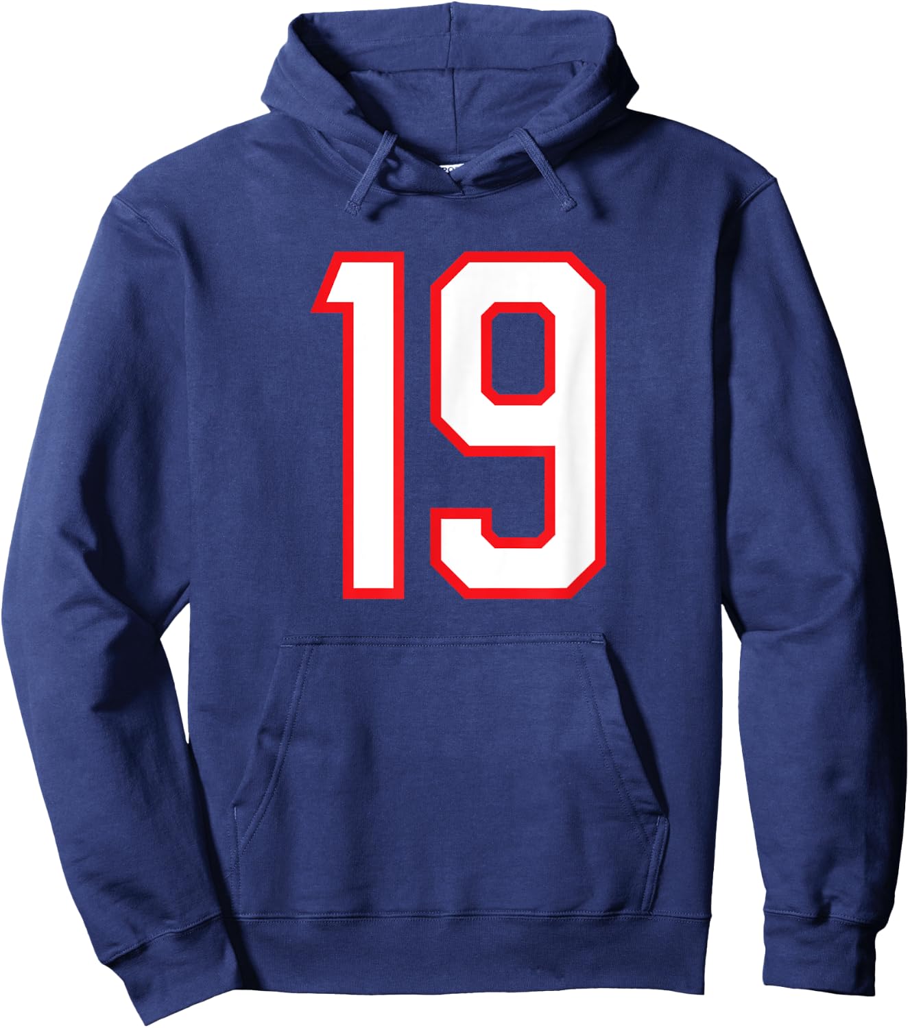 Number #19 White Red Sports Team Varsity Number Hoodie - Hoodie | Navy