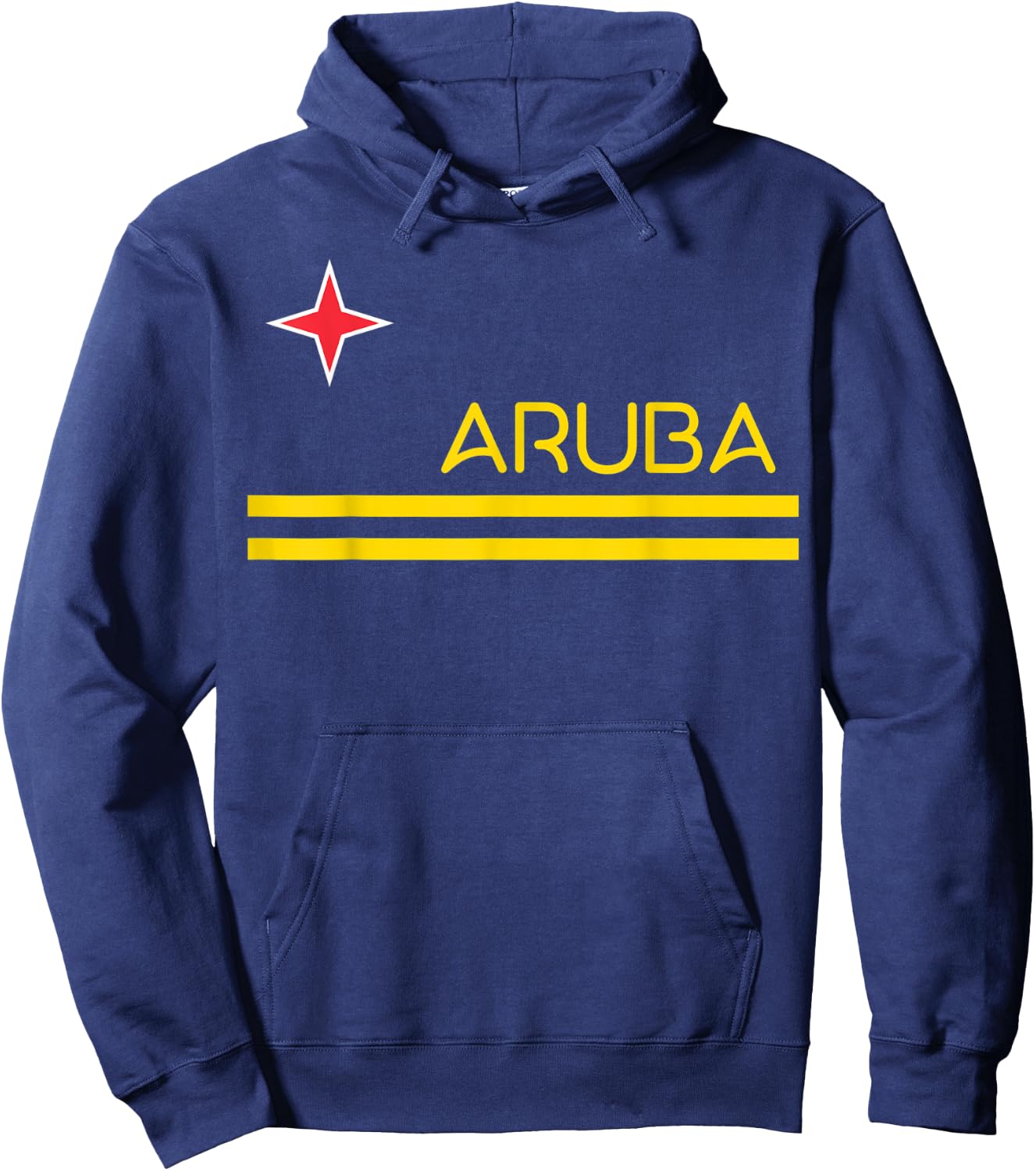 NATIONAL FLAG OF ARUBA ARUBA Flag -Adults Blue Small Classic Fit Cotton Short Sleeve Collarless Hoodie - Hoodie | Navy