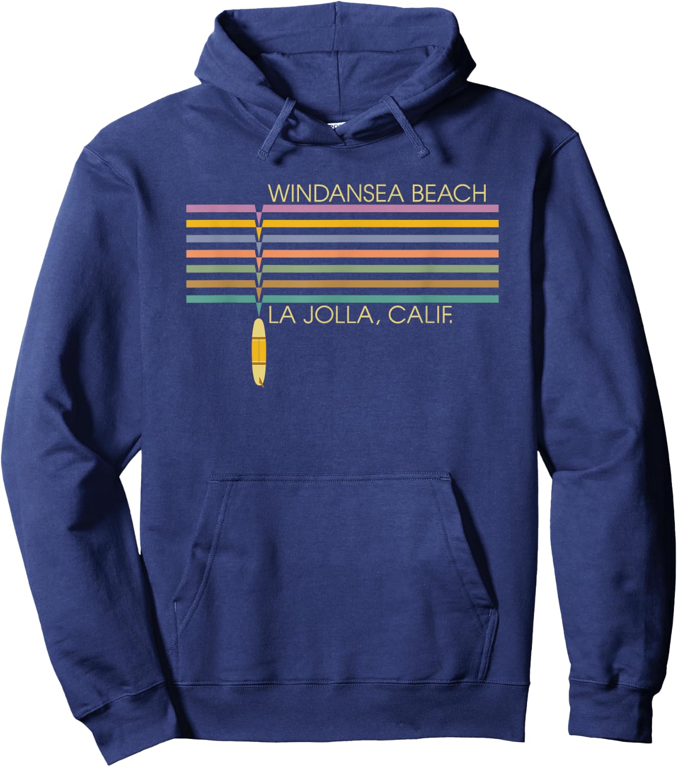 Windansea Beach California Surfing Retro Stripes Surfboard Men Women Kids Hoodie - Hoodie | Navy