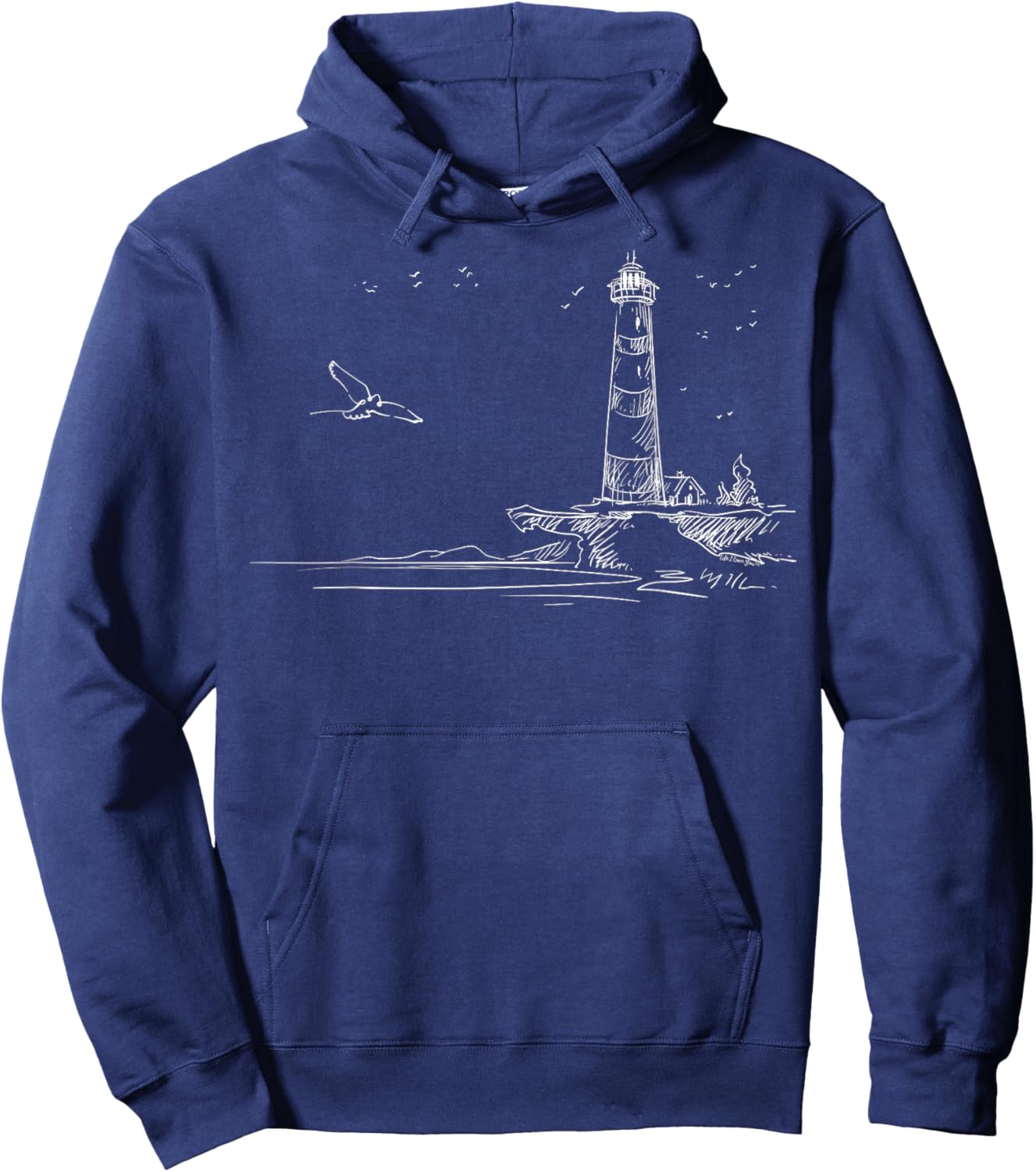Nautical Sketch Art Seaside Lighthouse Hoodie - Hoodie | Navy