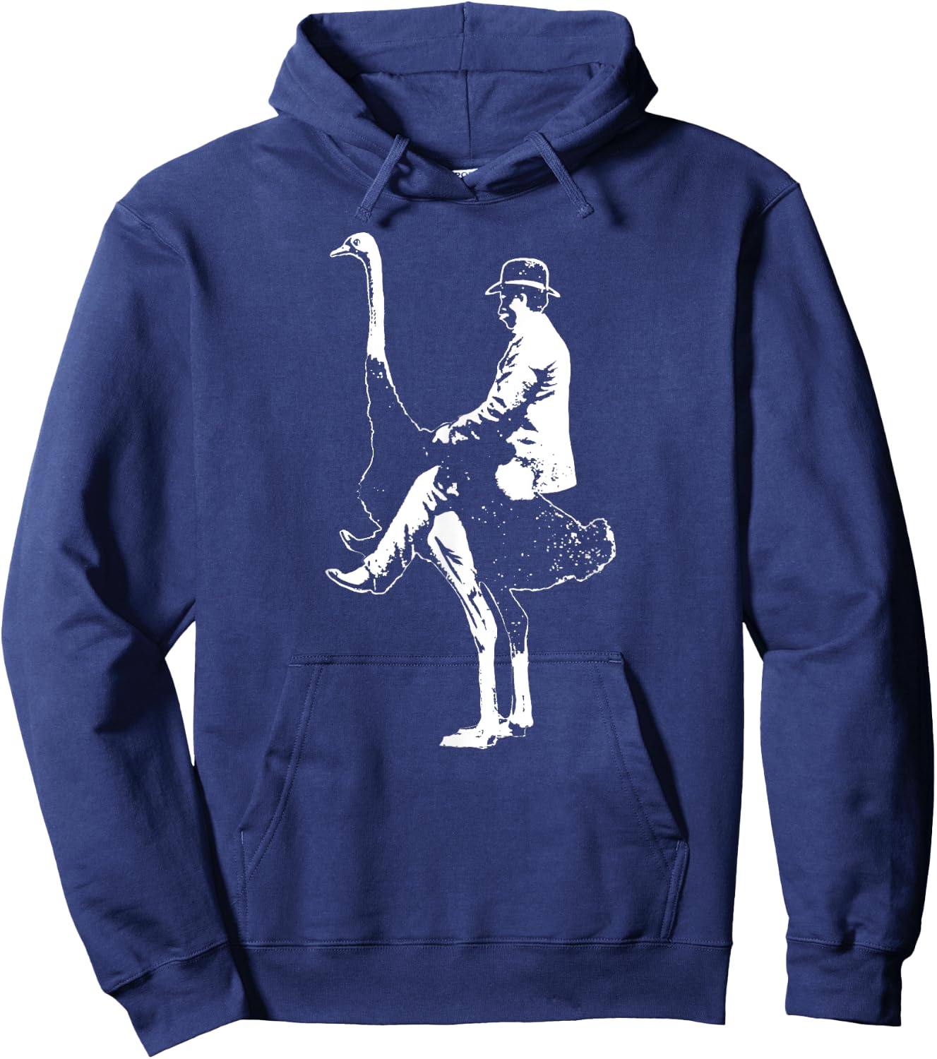 Man Riding Ostrich Funny Random Ironic Music Festival Retro Hoodie - Hoodie | Navy