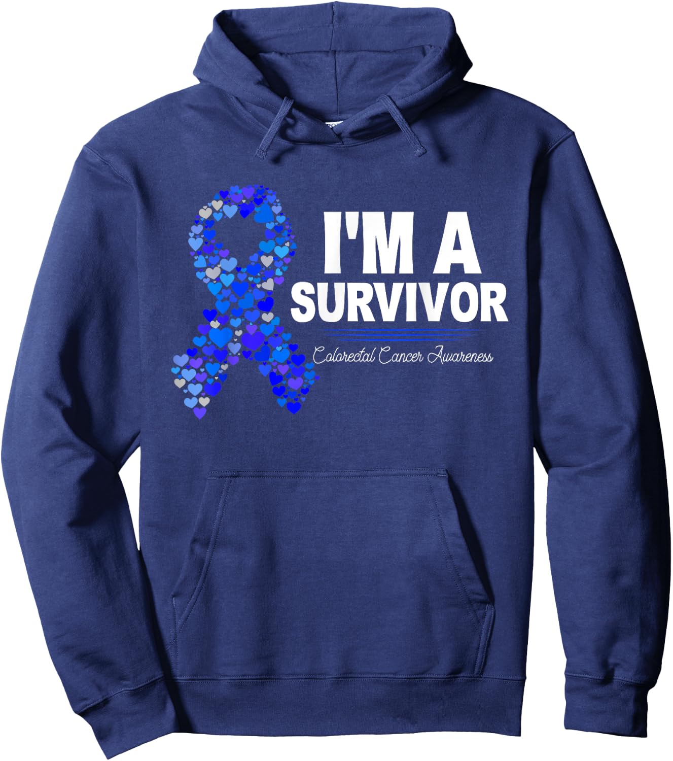Dark Blue Ribbon Cancer Survivor Colorectal Cancer Awareness Hoodie - Hoodie | Navy
