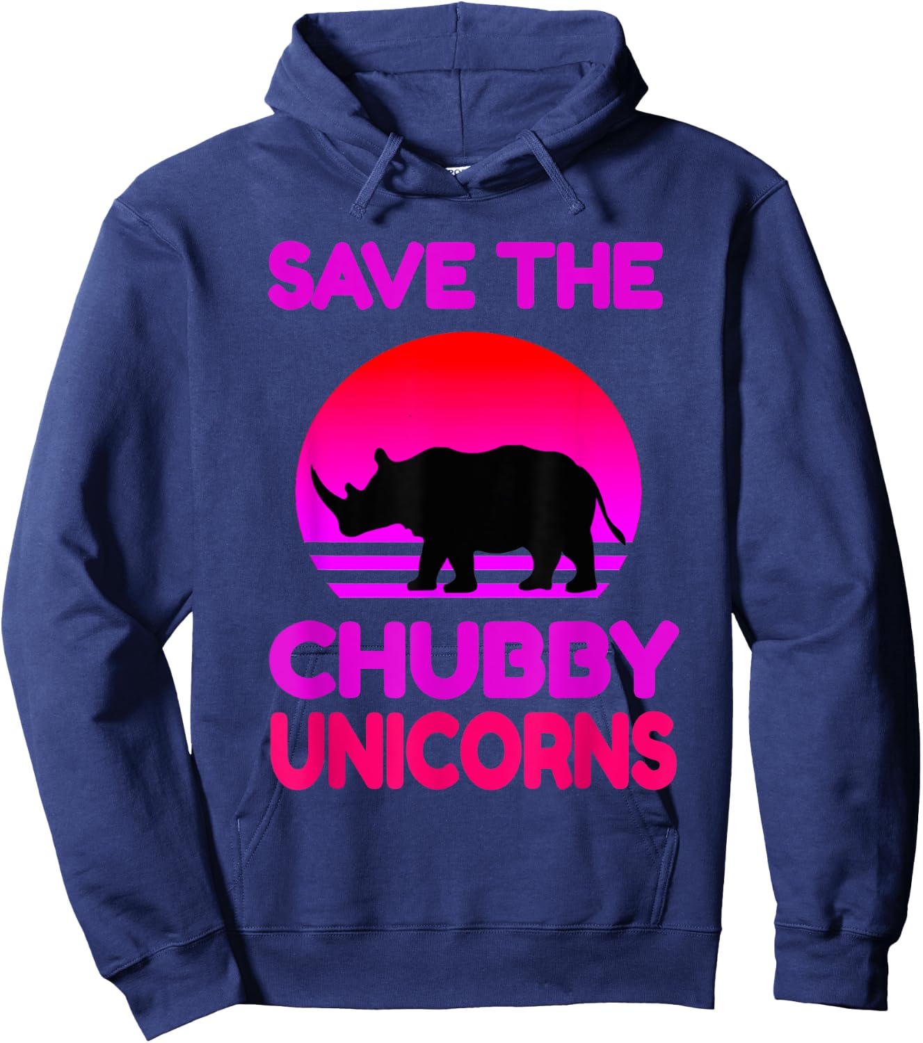Save The Chubby Unicorns Retro Style Rhino Hoodie - Hoodie | Navy