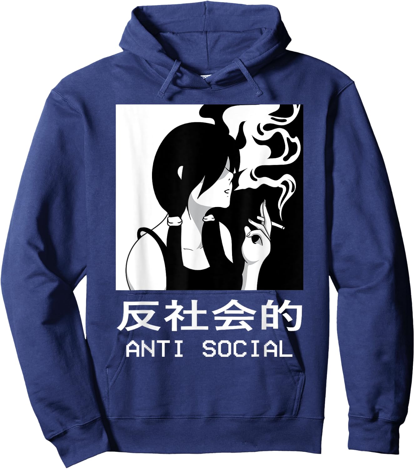 Aesthetic Sad Antisocial Anime Girl Japanese Emo Goth Hoodie - Hoodie | Navy