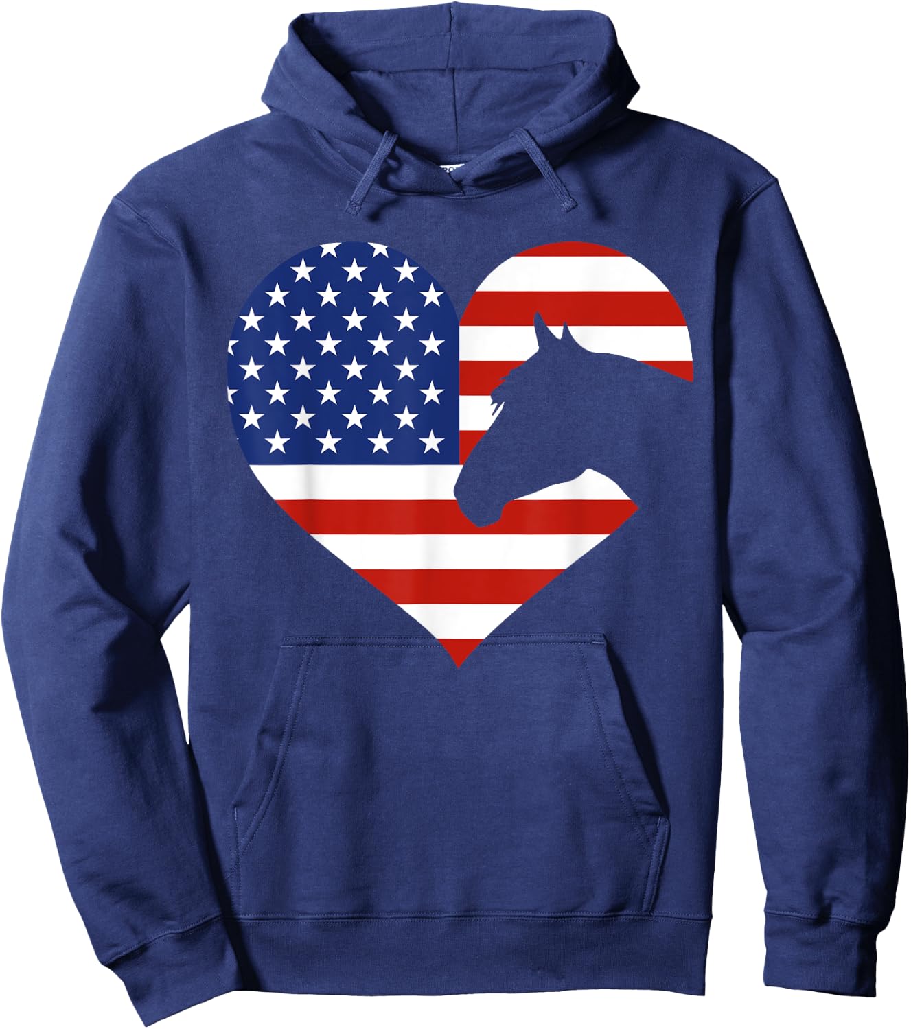 Patriotic Horse Lover 4th Of July Cool Heart American Flag Hoodie - Hoodie | Navy