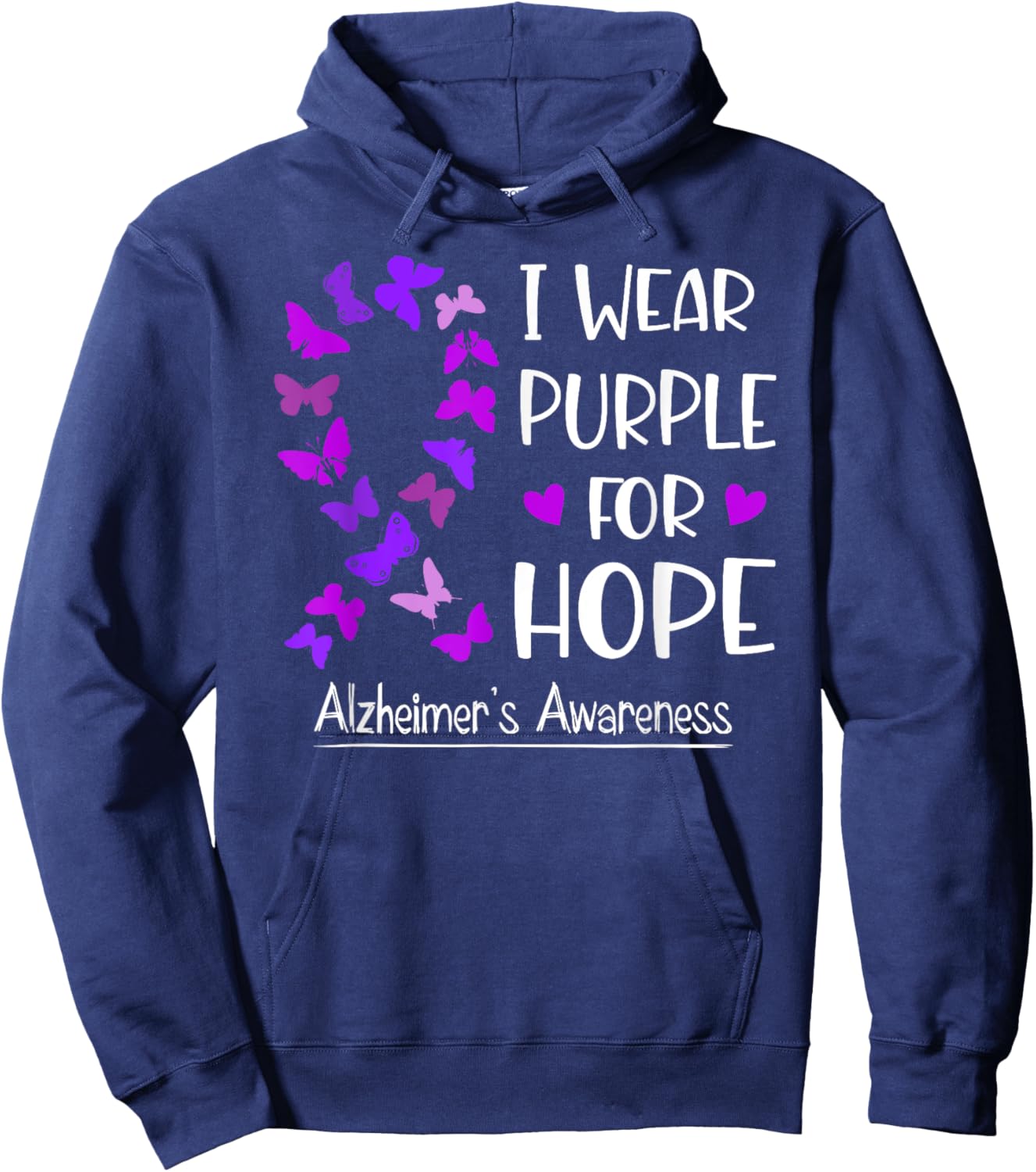 Alzheimer's Awareness Ribbon Butterfly Purple For Hope Hoodie - Hoodie | Navy