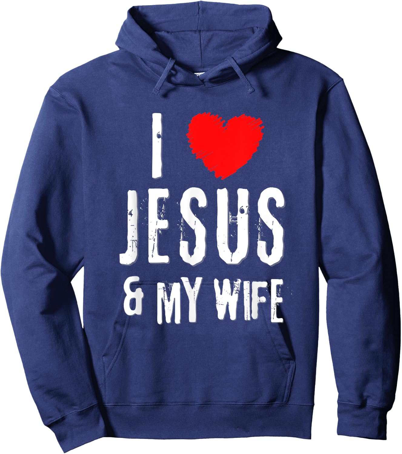 Vintage Grunge I Love JESUS & MY WIFE, Christian Hoodie - Hoodie | Navy
