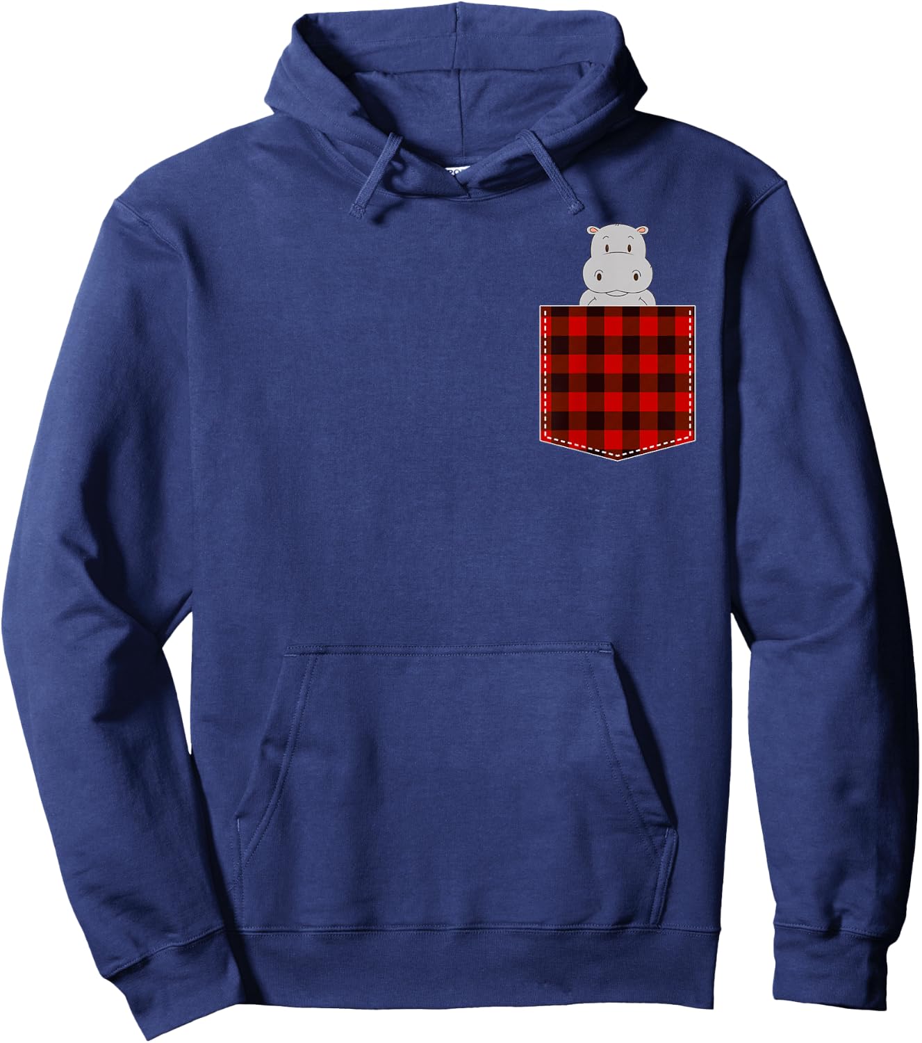 Red Plaid Hippopotamus in Pocket Buffalo Family Pyjamas Hippo Hoodie - Hoodie | Navy