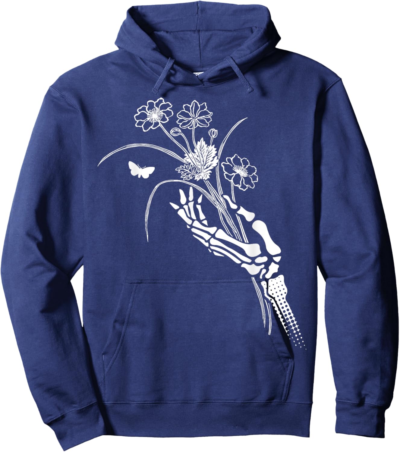 Skeleton Hand Holding Flowers Folkloric Wiccan Nature Witch Hoodie - Hoodie | Navy