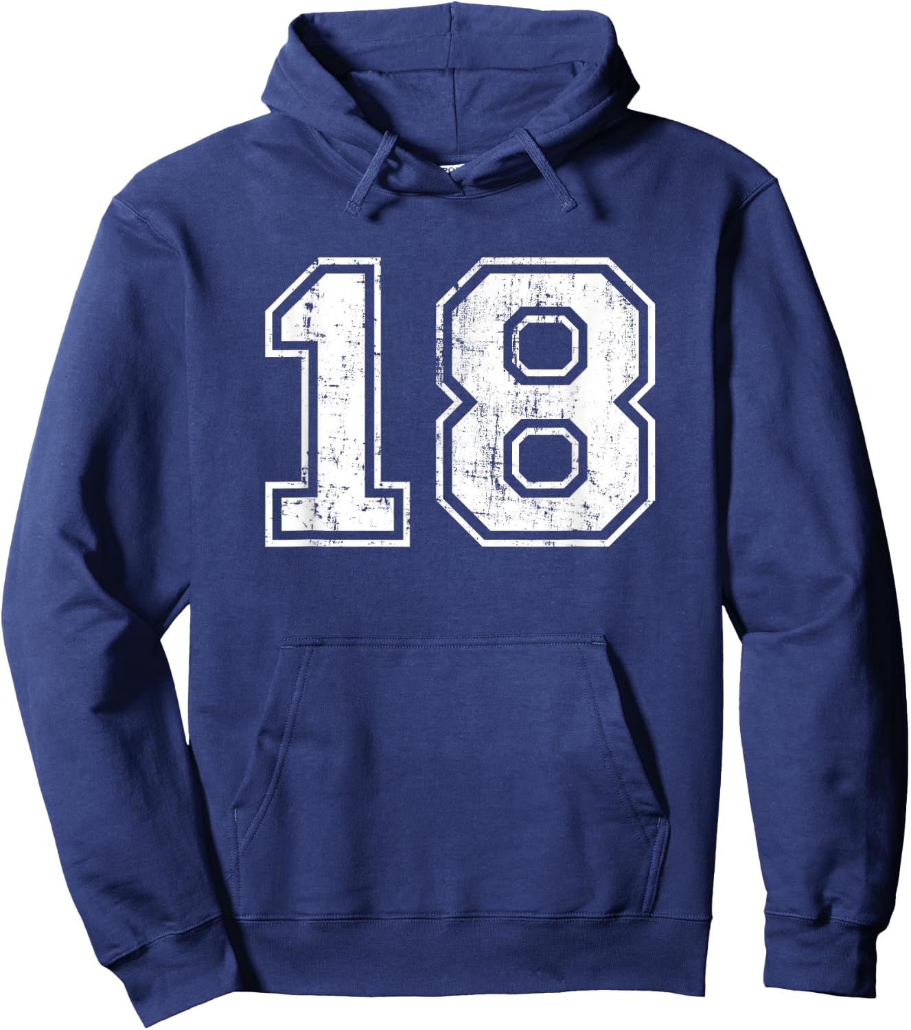 Number 18 Eighteen Distressed Vintage Sports Team Practice Hoodie - Hoodie | Navy