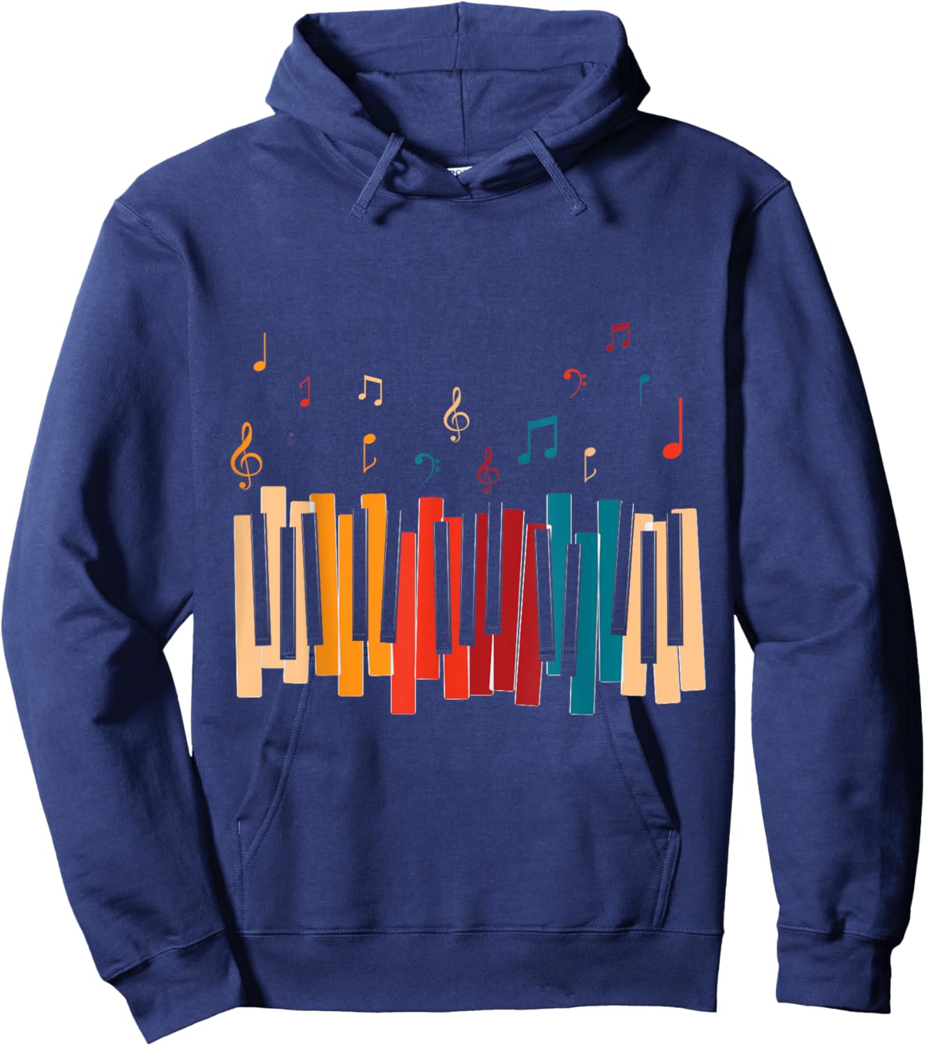 Music Notes Colorful Keyboard Piano Hoodie - Hoodie | Navy