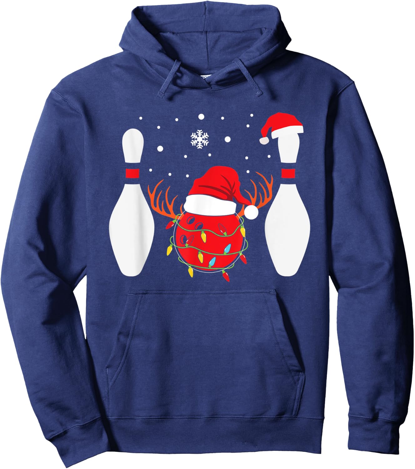 Christmas Bowling Ball Bowling Pins Santa Hat Reindeer Hoodie - Hoodie | Navy
