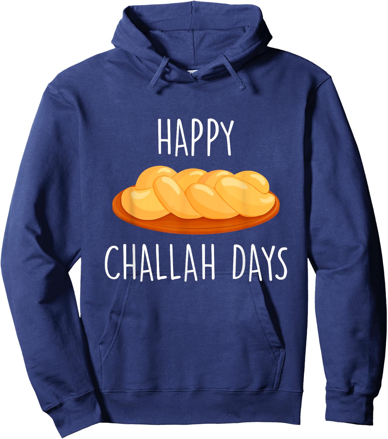 Happy Challah Days Hanukkah - Black, Small, -Adults/Kids, Cotton 60% Polyester 40%, Short Sleeve, Classic Fit, Mandarin Collar, Modern, Celebration, Christmas, All-Ages, Casual Hoodie - Hoodie | Navy