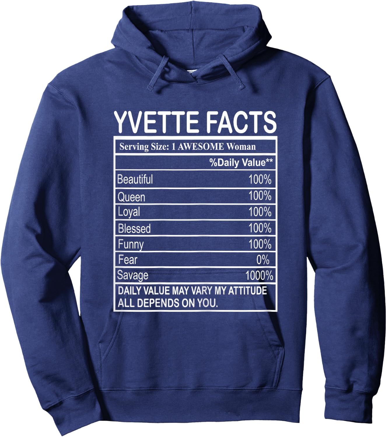 Yvette Nutrition Serving Traits Facts Woman Named Yvette Hoodie - Hoodie | Navy