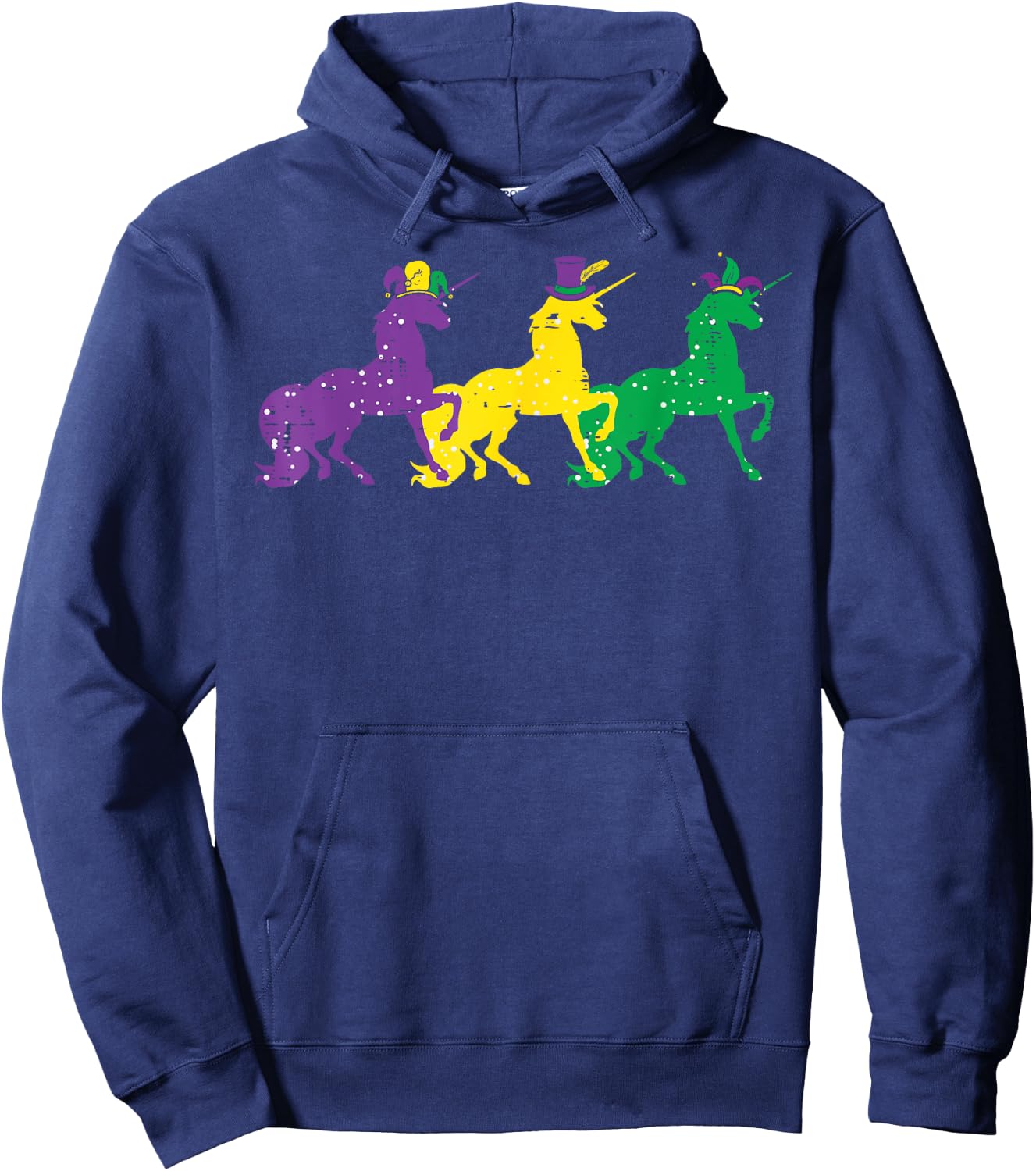 Purple Yellow Green Unicorns Mardi Gras Women Girls Kids Hoodie - Hoodie | Navy