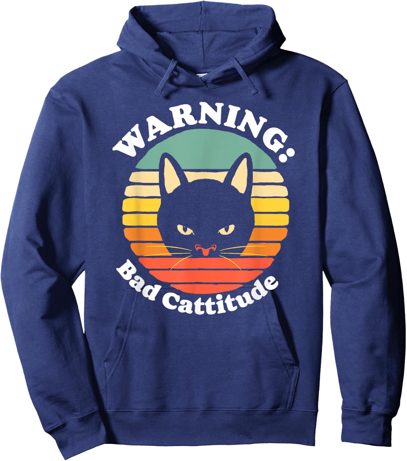 Warning Bad Cattitude Funny Annoyed Cat Sunset Retro Vintage Hoodie - Hoodie | Navy