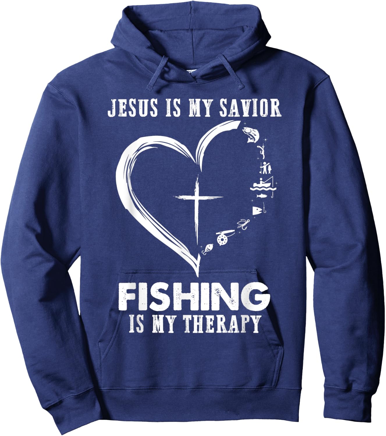 Jesus is my savior fishing is my therapy Funny Fisherman Hoodie - Hoodie | Navy