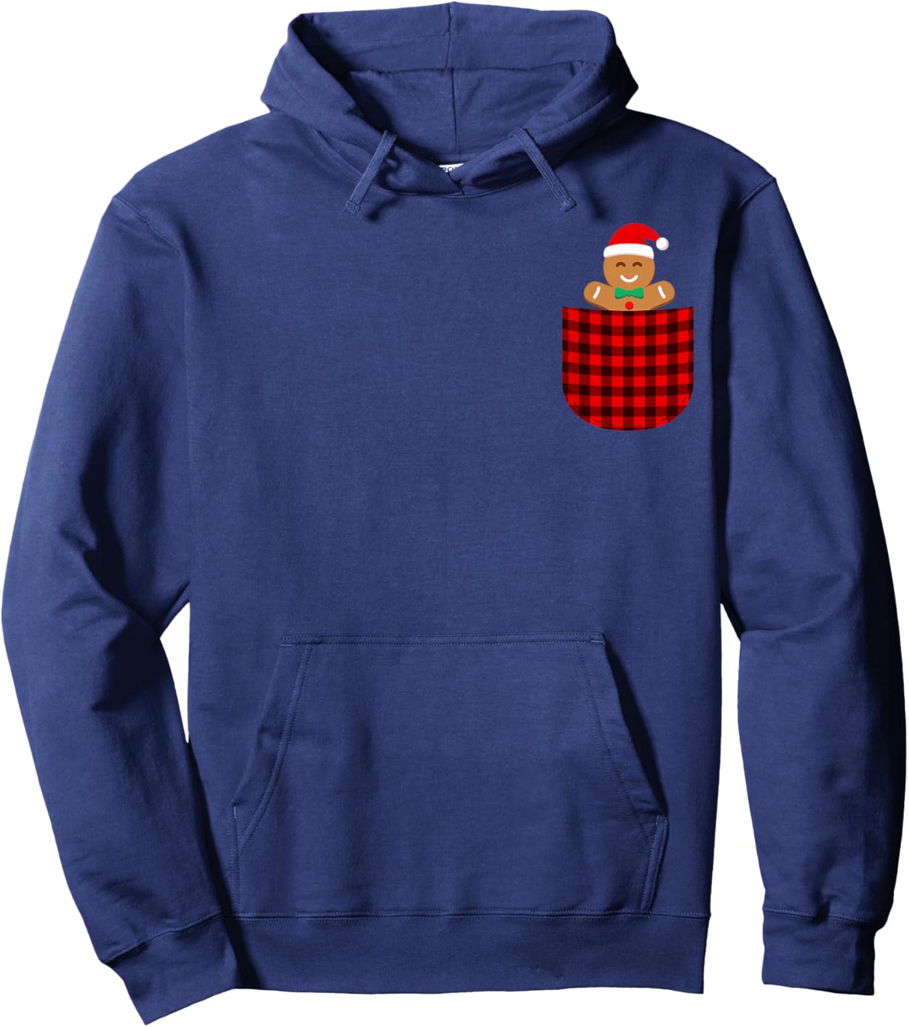 Gingerbread Cookie Buffalo Red Plaid Pocket Christmas Funny Hoodie - Hoodie | Navy