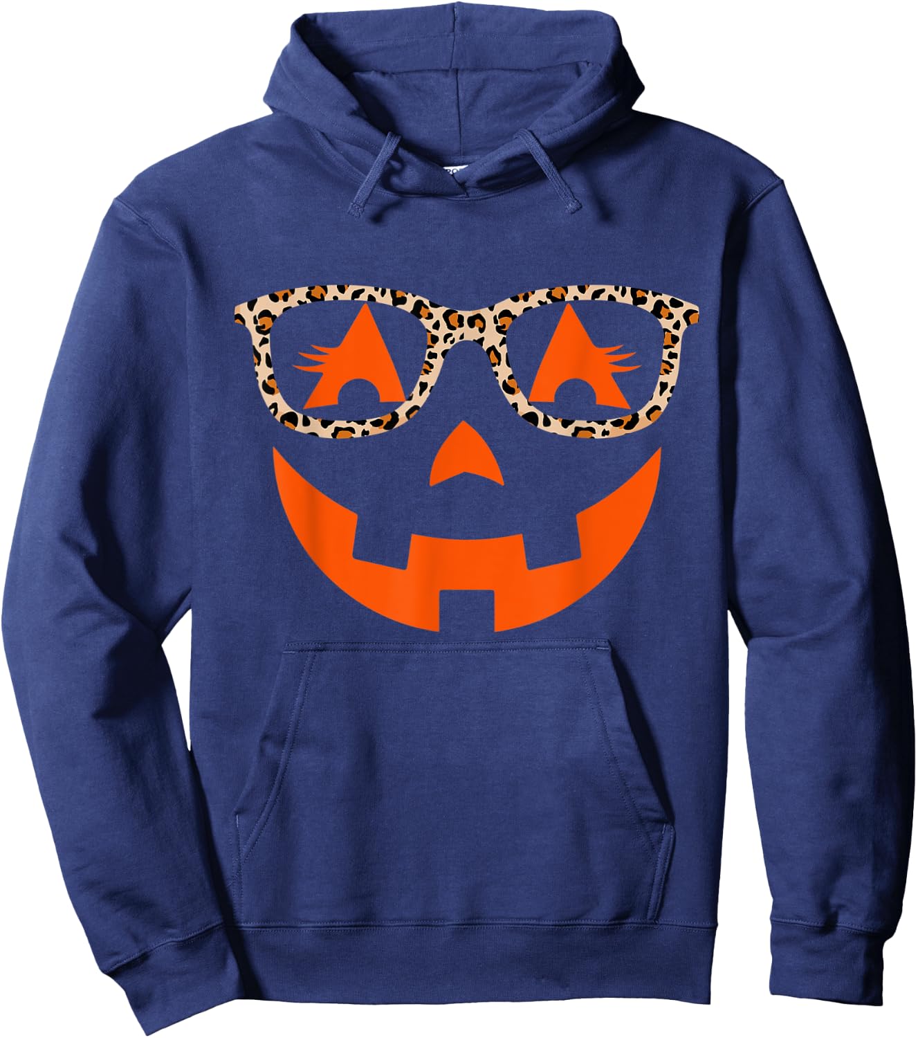 Jack O Lantern With Glasses Shirt Women Halloween Leopard Hoodie - Hoodie | Navy